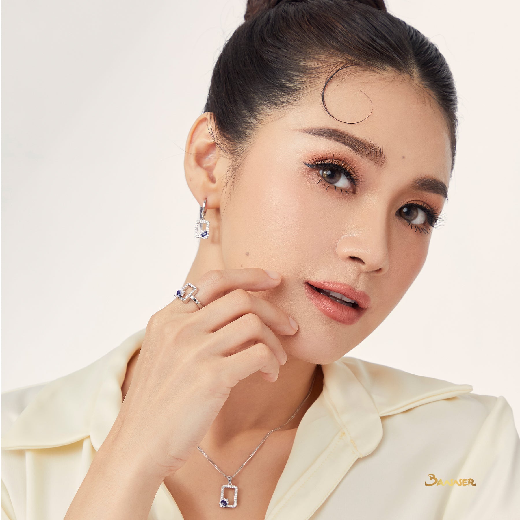 Emerald-cut Sapphire and Diamond Square Shape Dangle Earrings