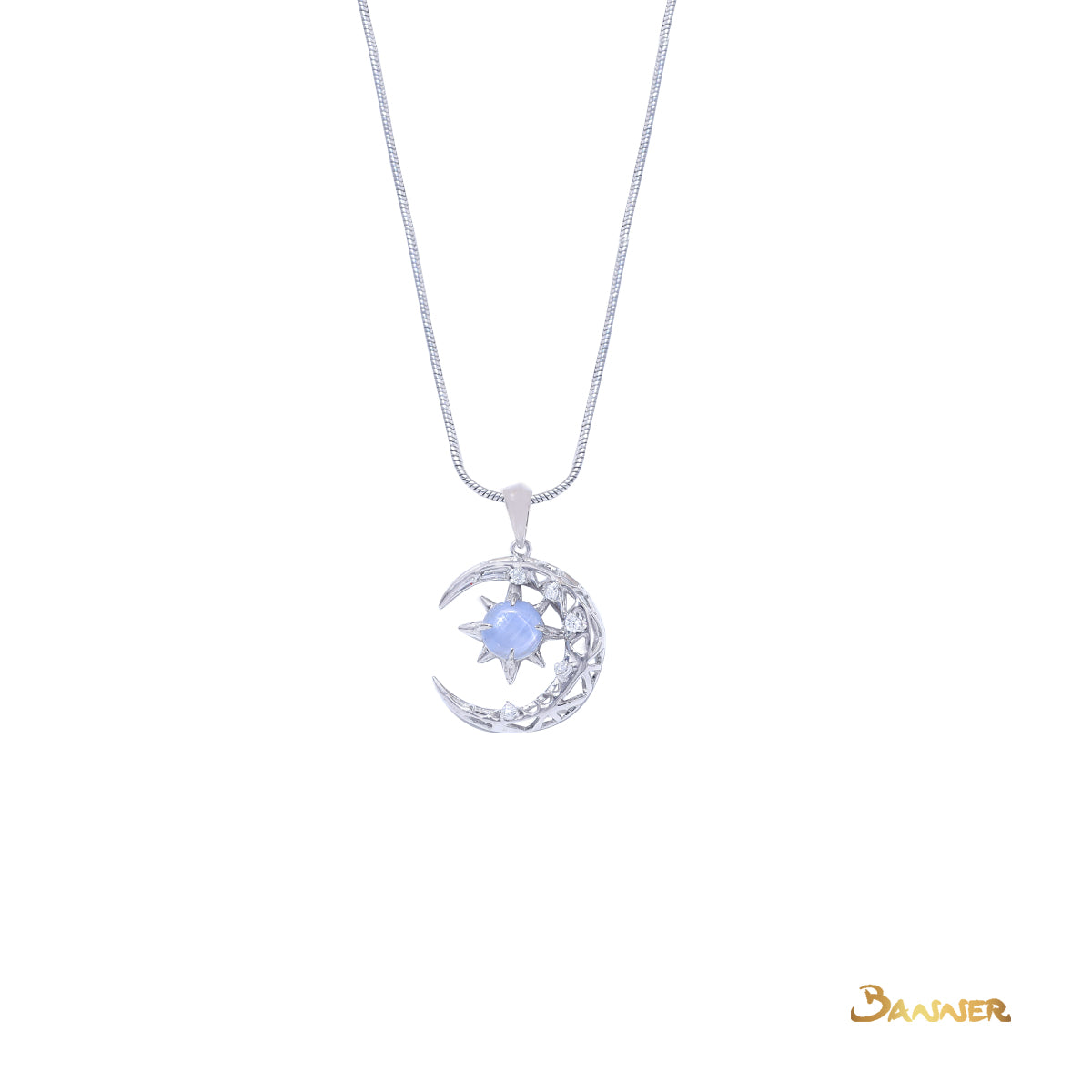 Star Sapphire and Diamond Light of Stars & Moon Charm Pendant