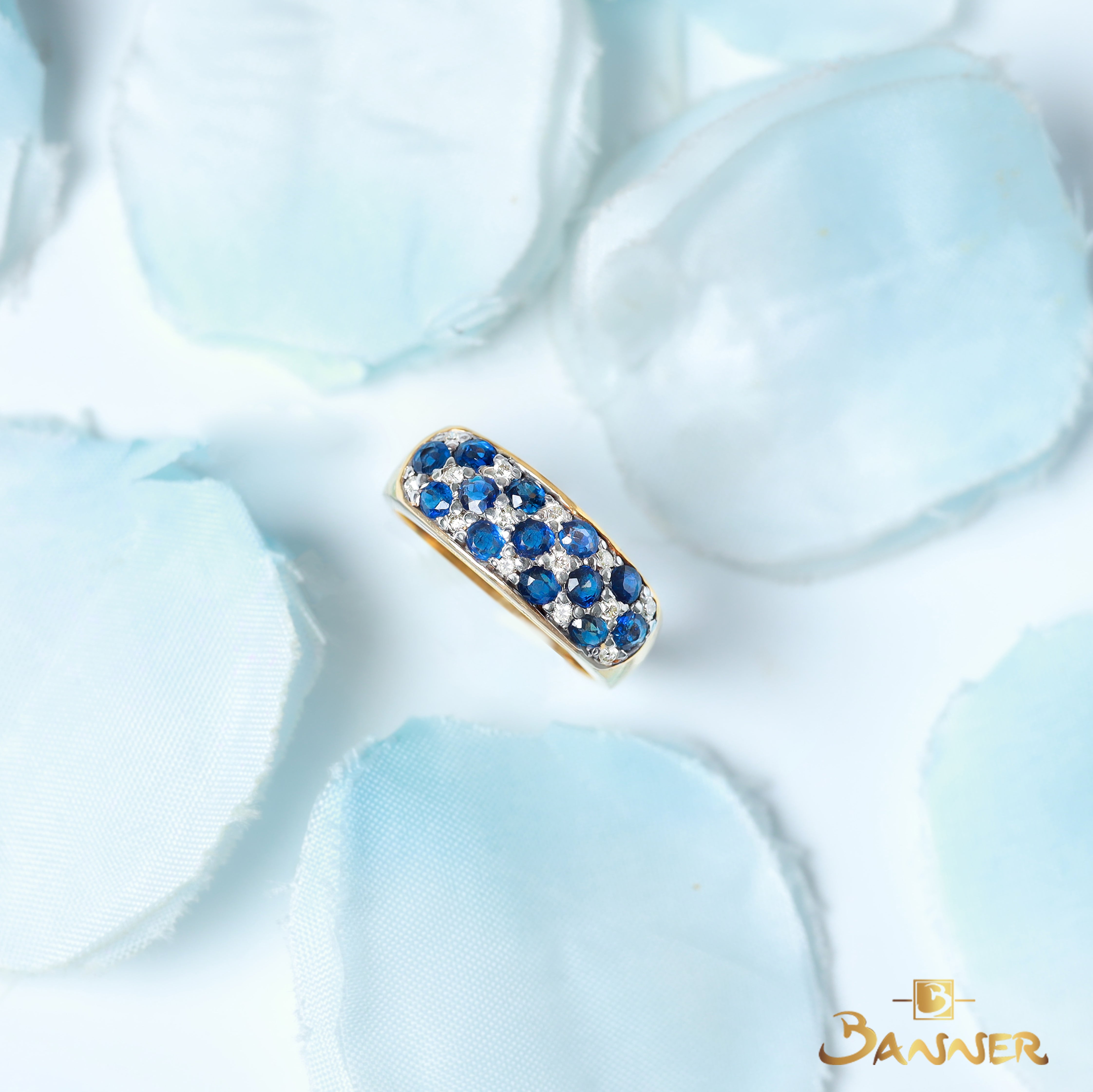 Sapphire and Diamond Checkered Ring