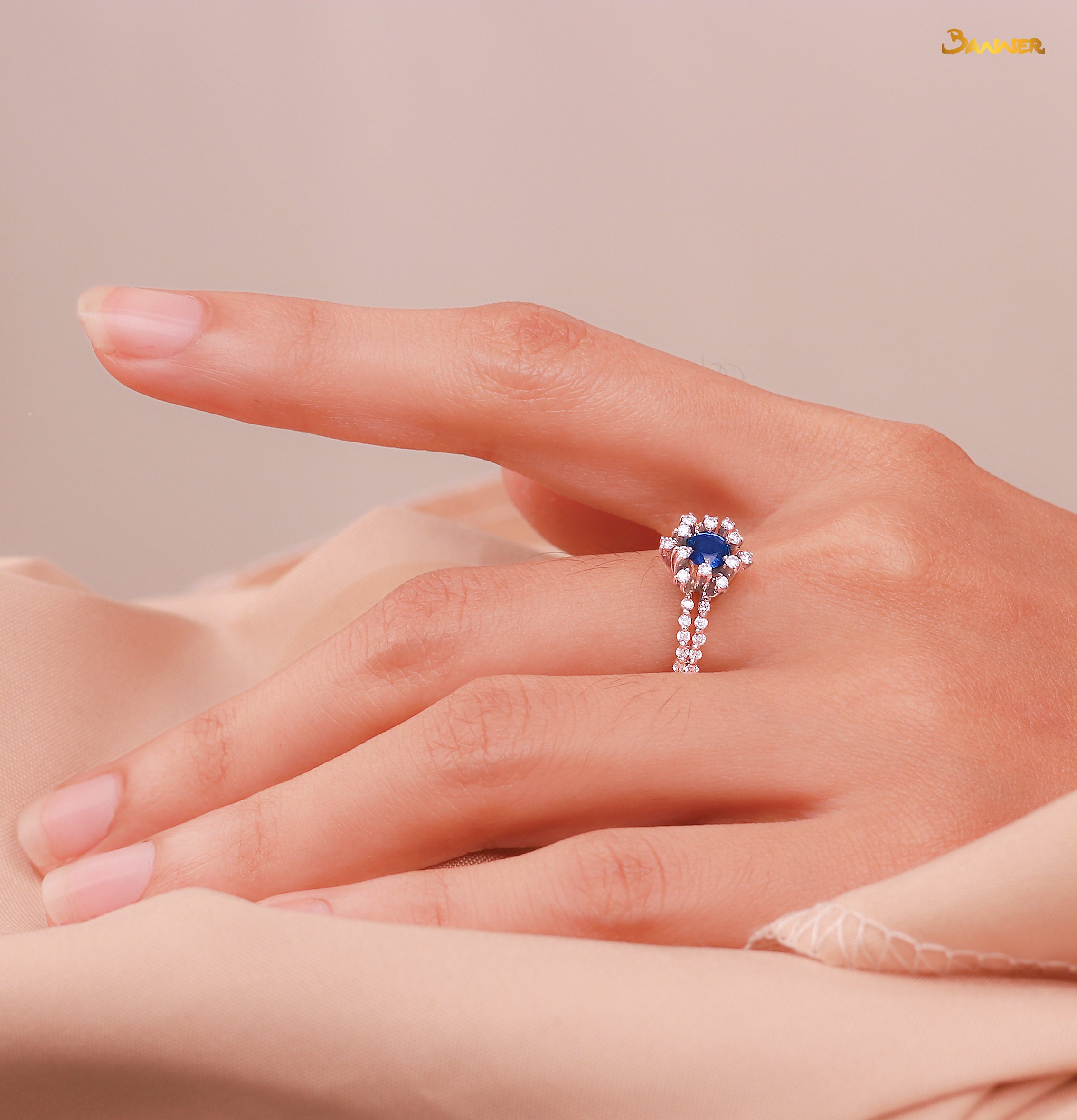 Sapphire and Diamond Rose Ring