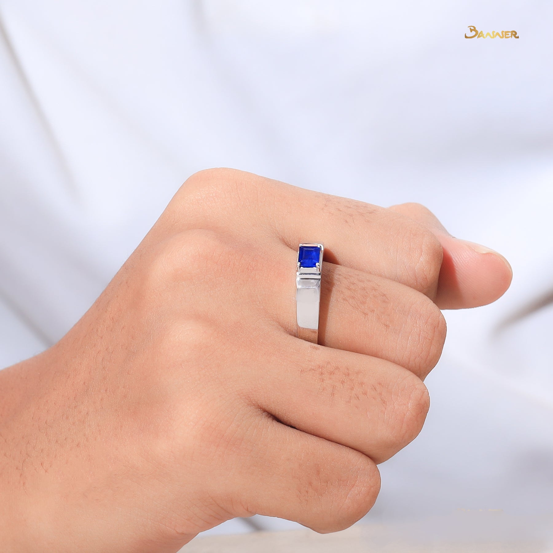 Emerald-cut Sapphire Men Ring