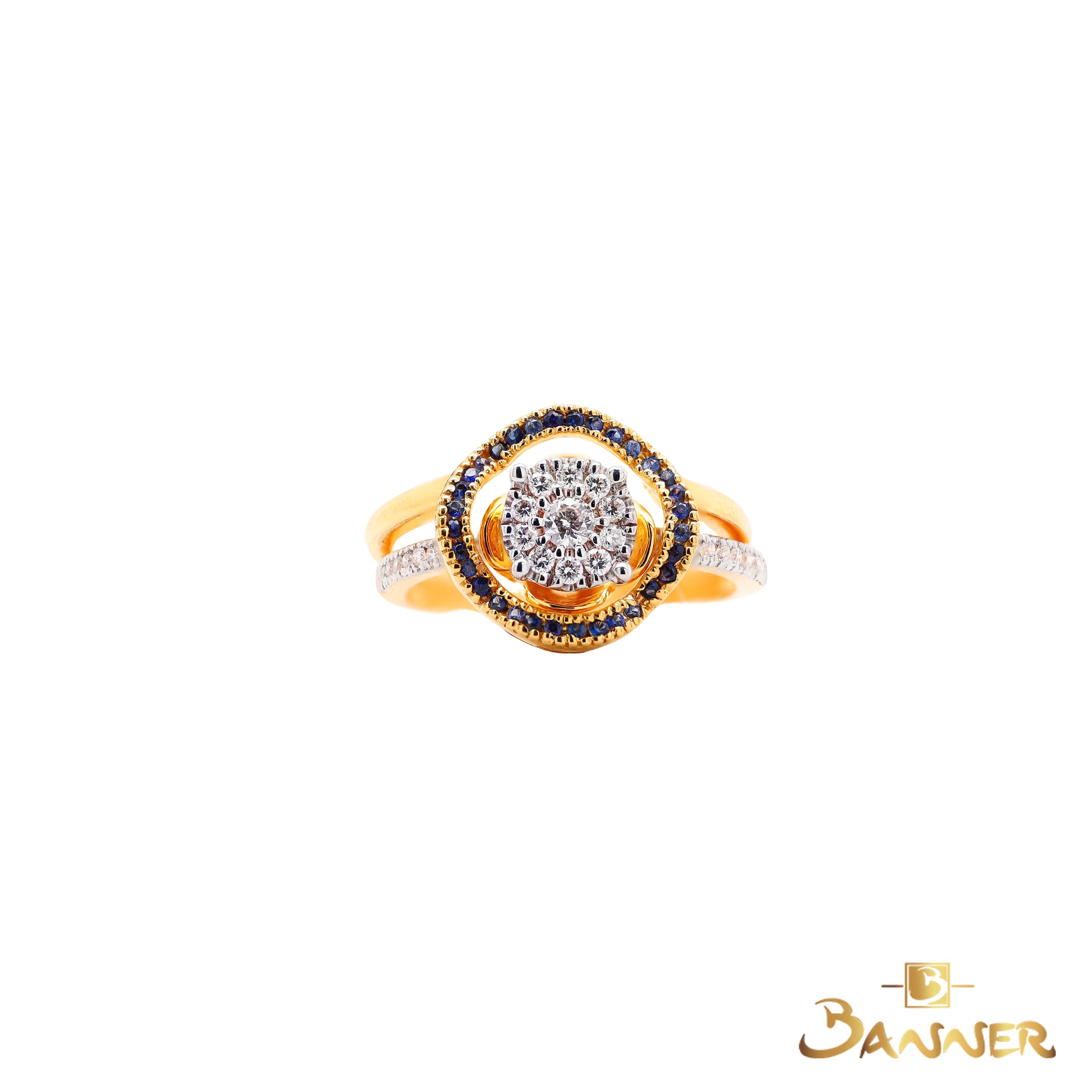 Sapphire and Diamond Invisible Settings 3-ways Ring