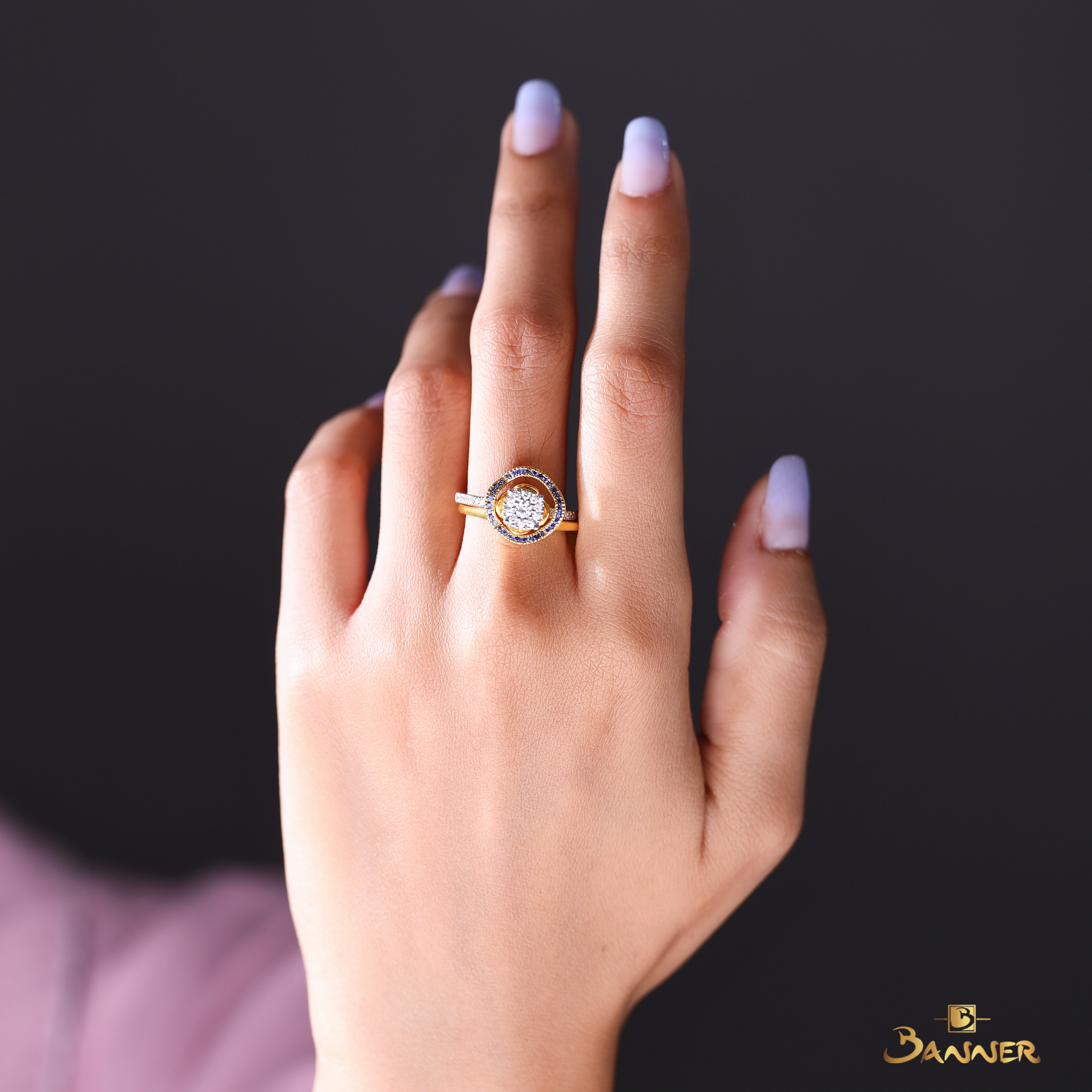 Sapphire and Diamond Invisible Settings 3-ways Ring