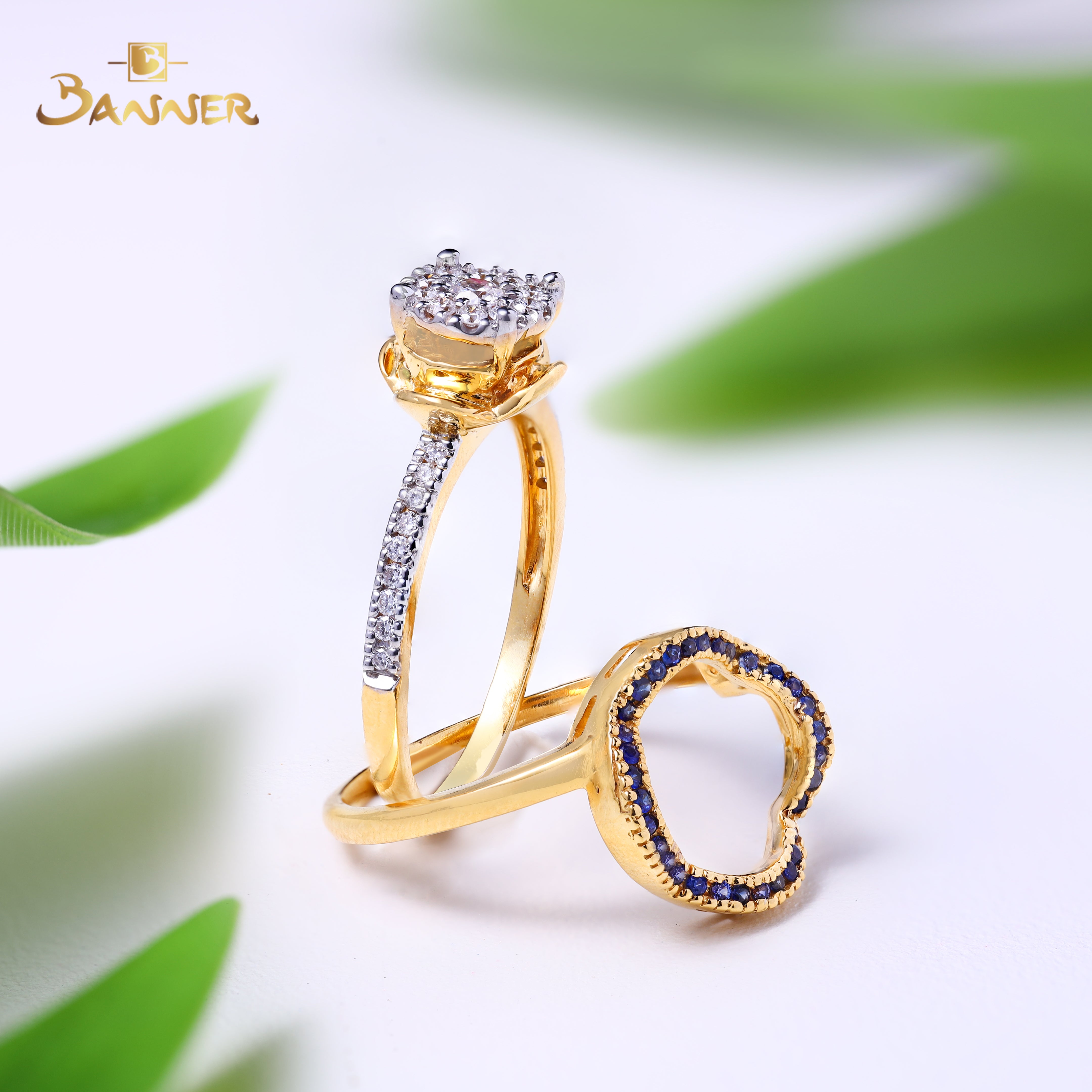 Sapphire and Diamond Invisible Settings 3-ways Ring