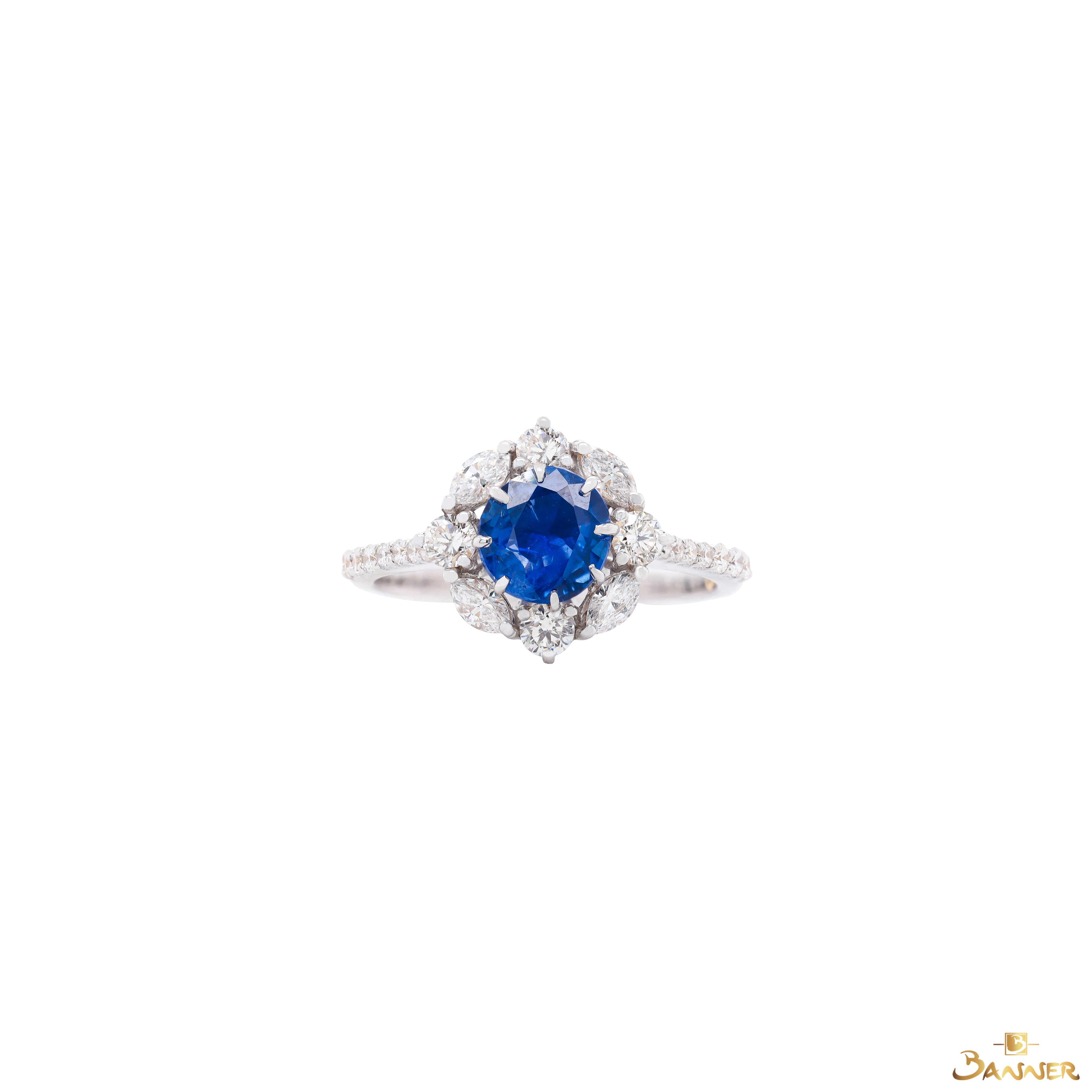 Sapphire and Diamond Floral Ring