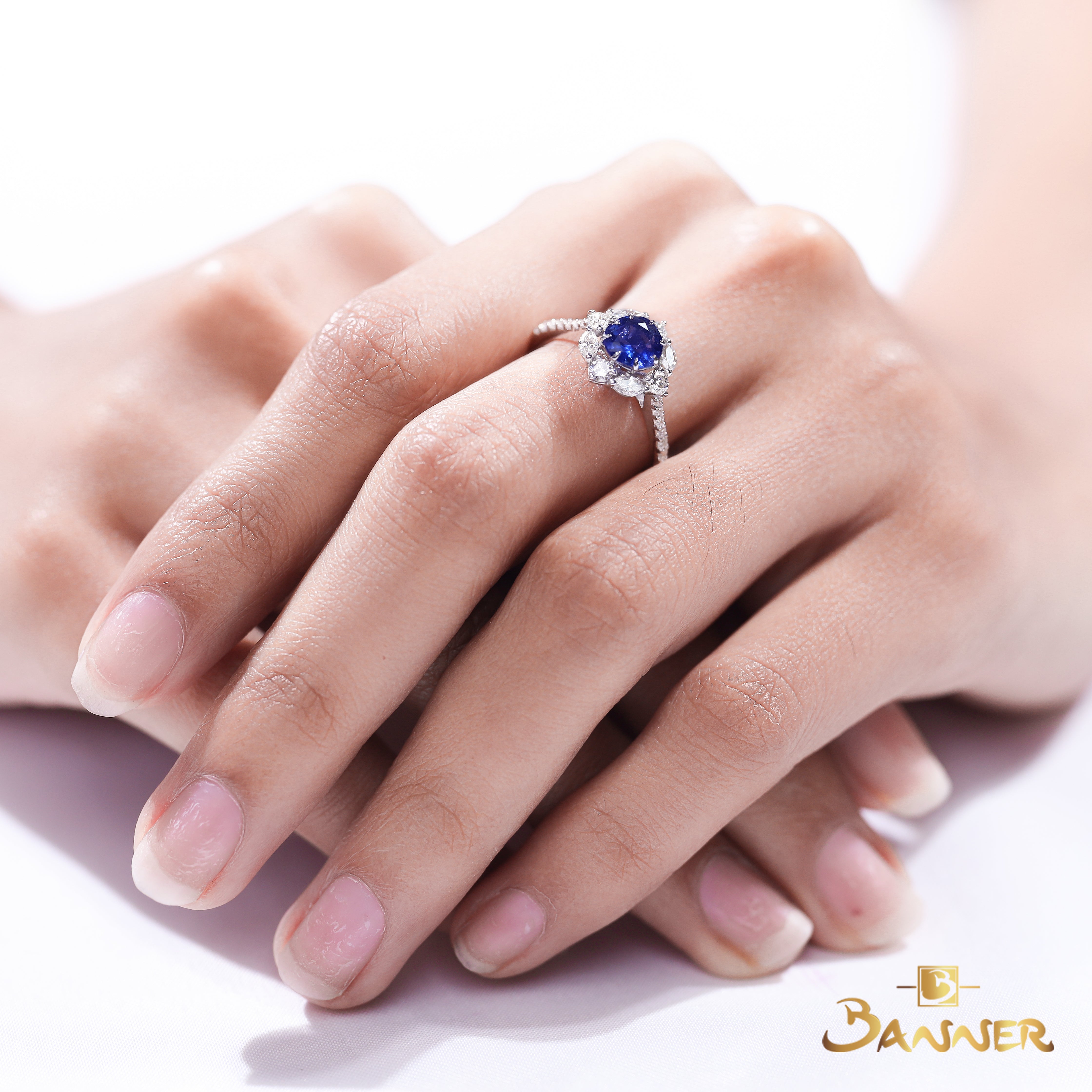 Sapphire and Diamond Floral Ring