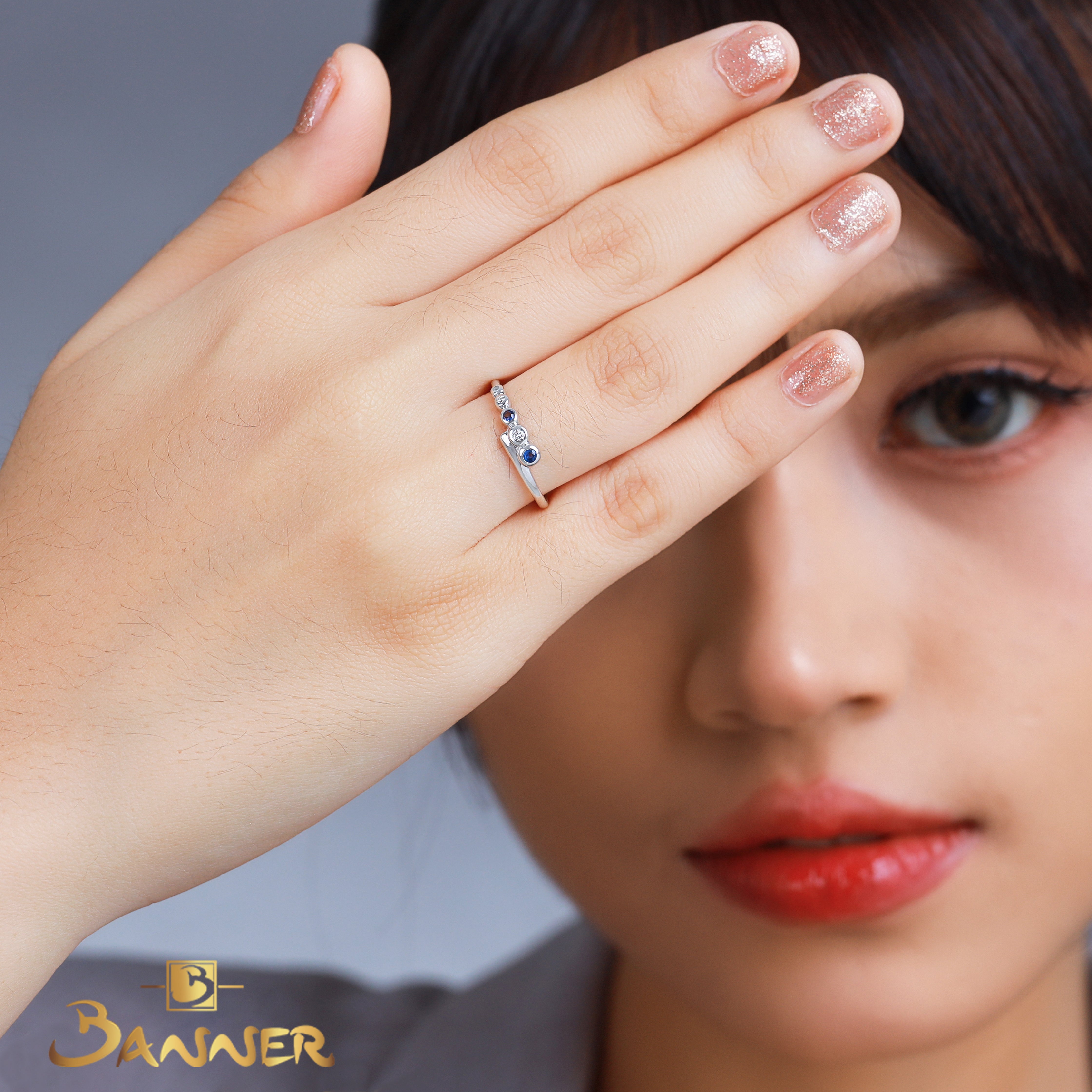 Sapphire and Diamond Dots Ring