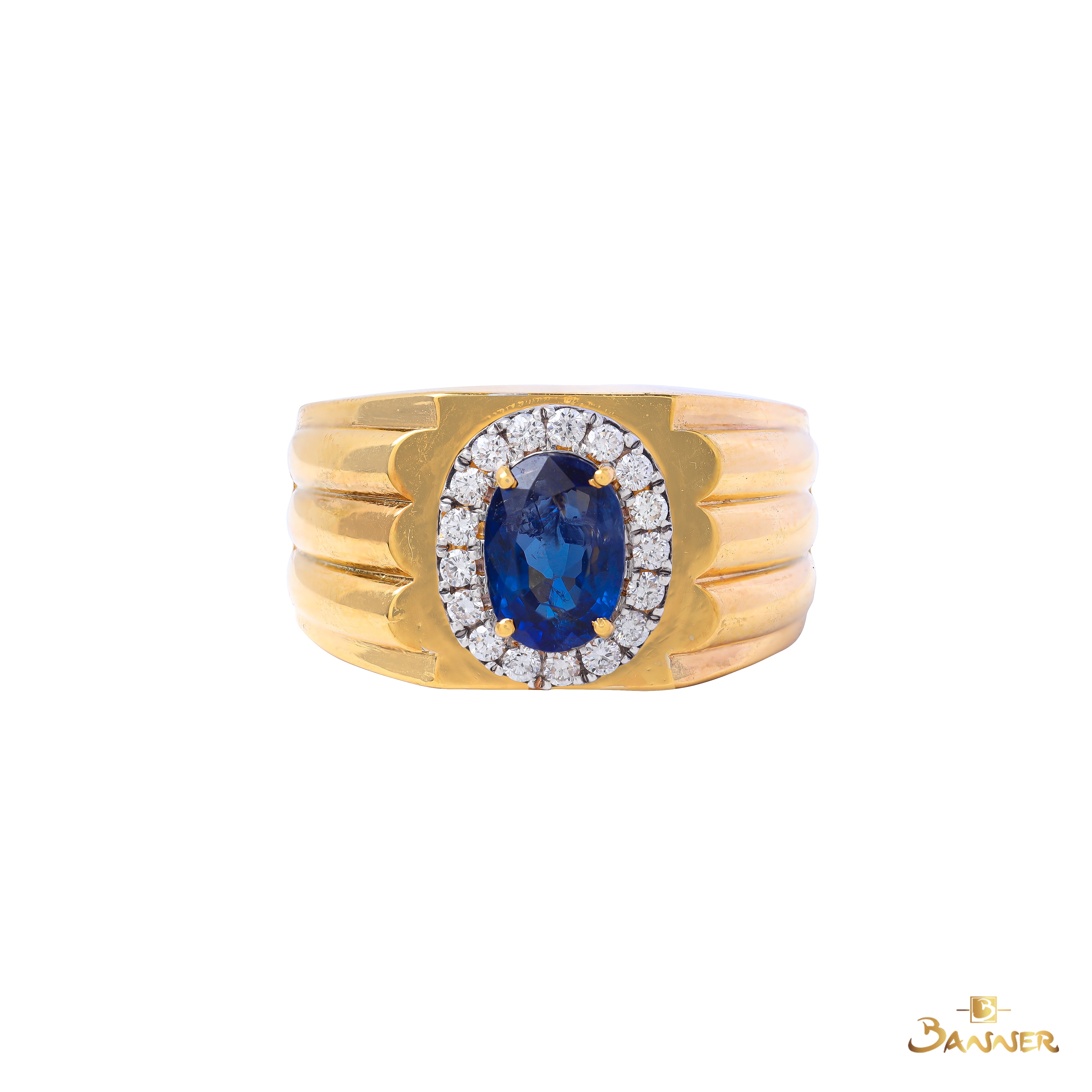 Sapphire and Diamond Halo Men Ring