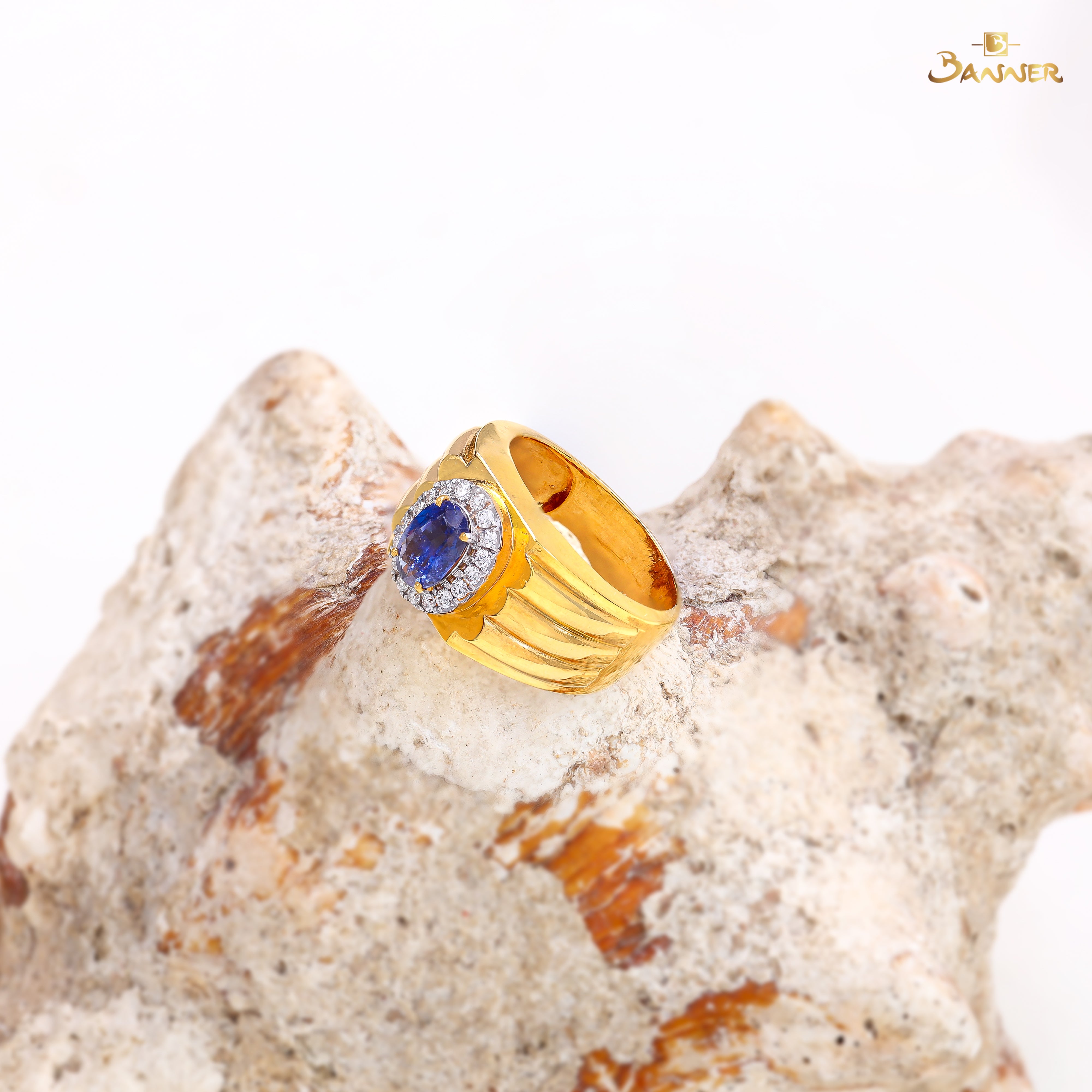 Sapphire and Diamond Halo Men Ring