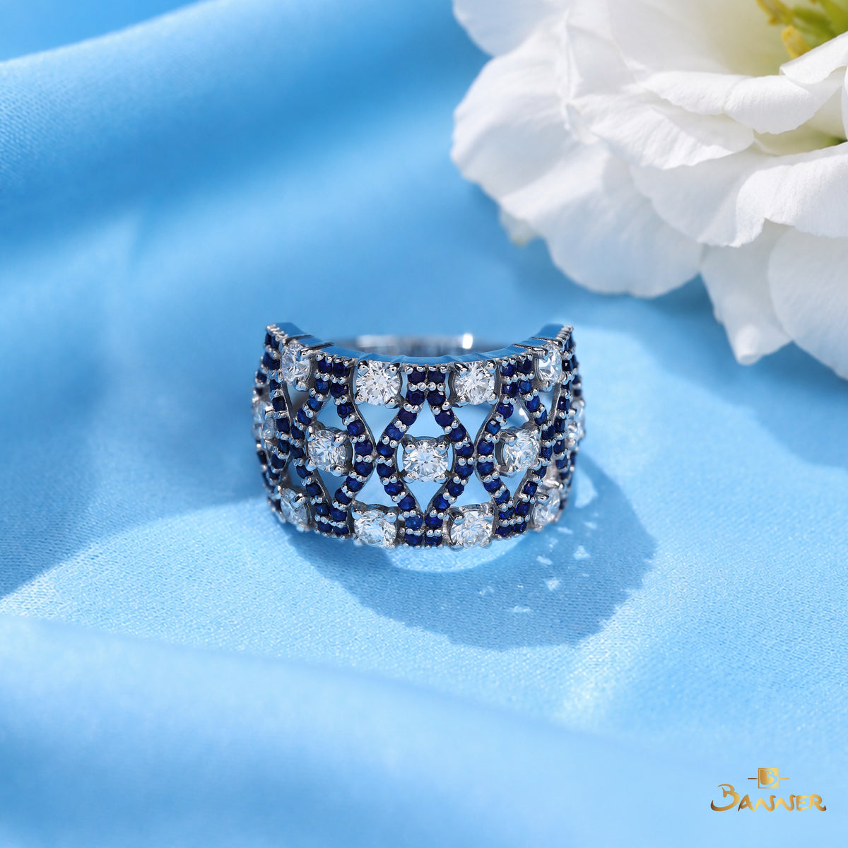 Sapphire and Diamond Mesh Ring