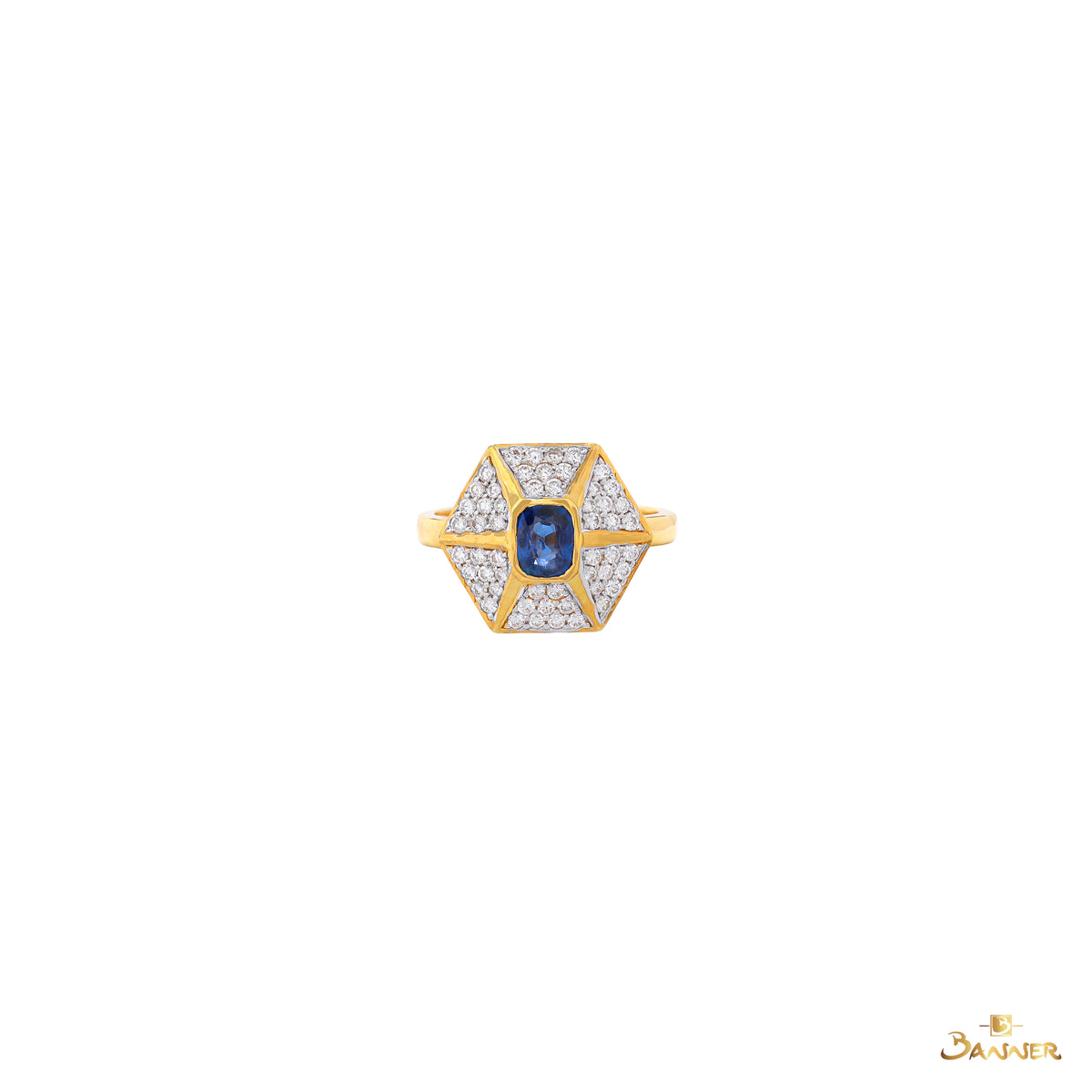 Sapphire and Diamond Hexagon Ring