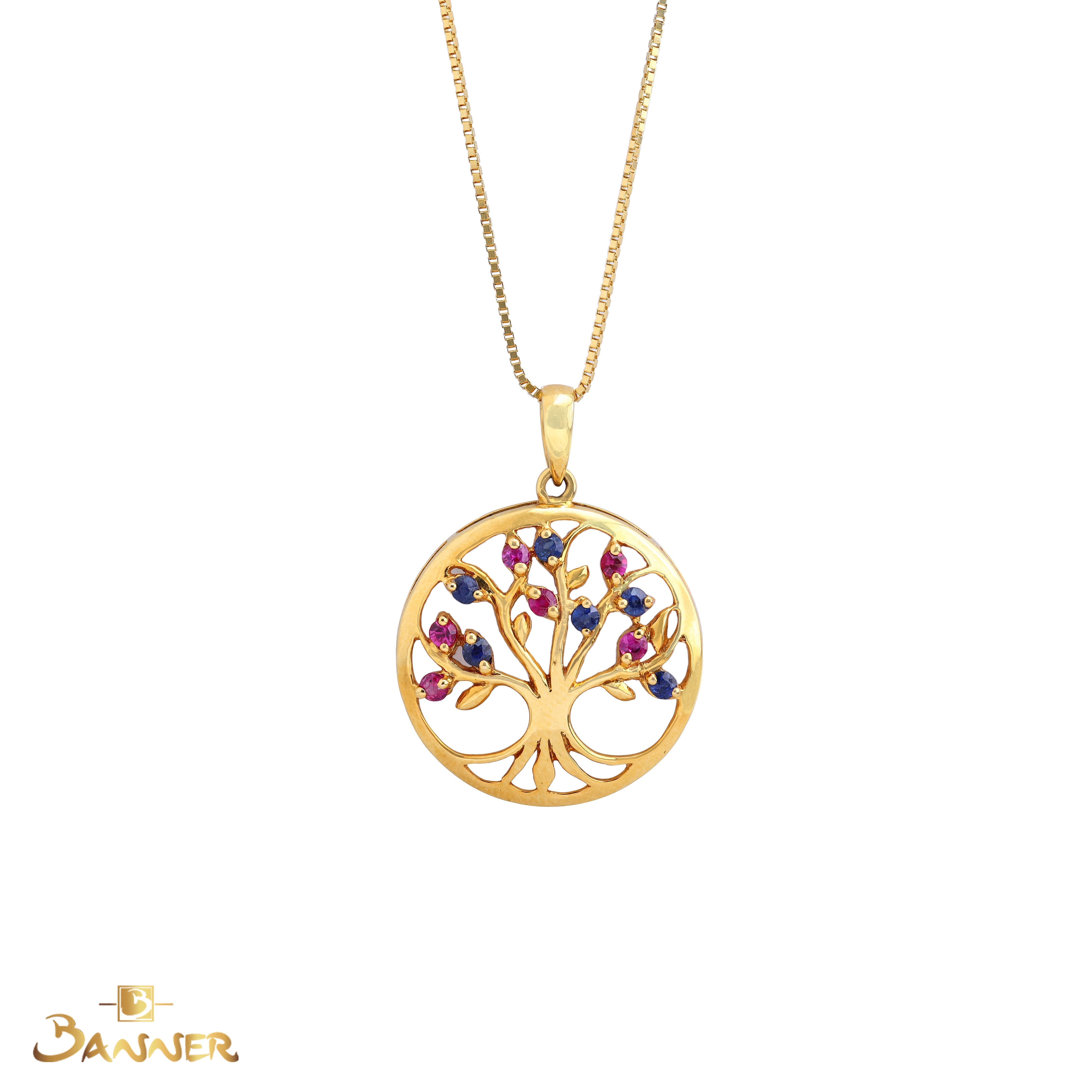 Ruby and Sapphire Tree Of Life Pendant