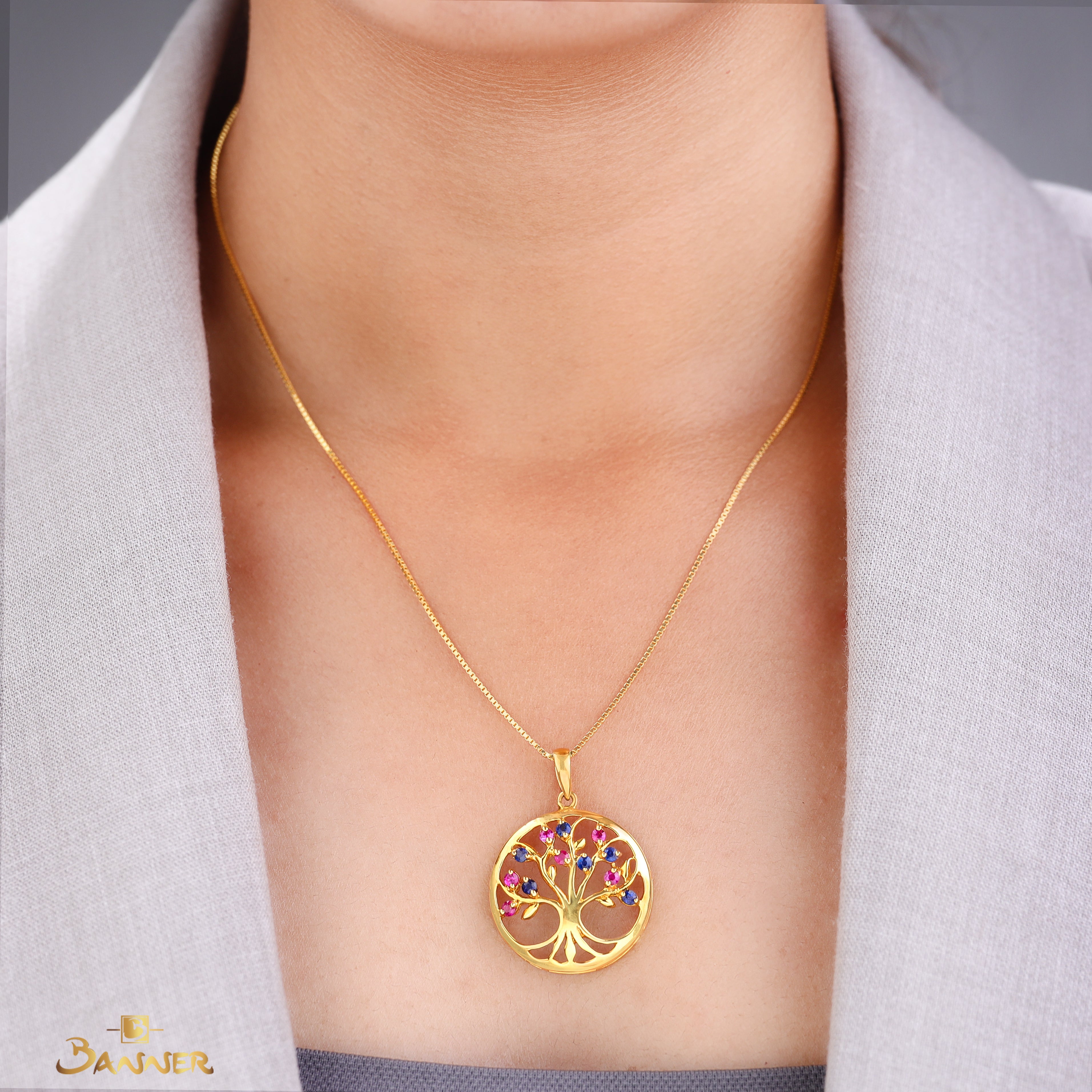 Ruby and Sapphire Tree Of Life Pendant