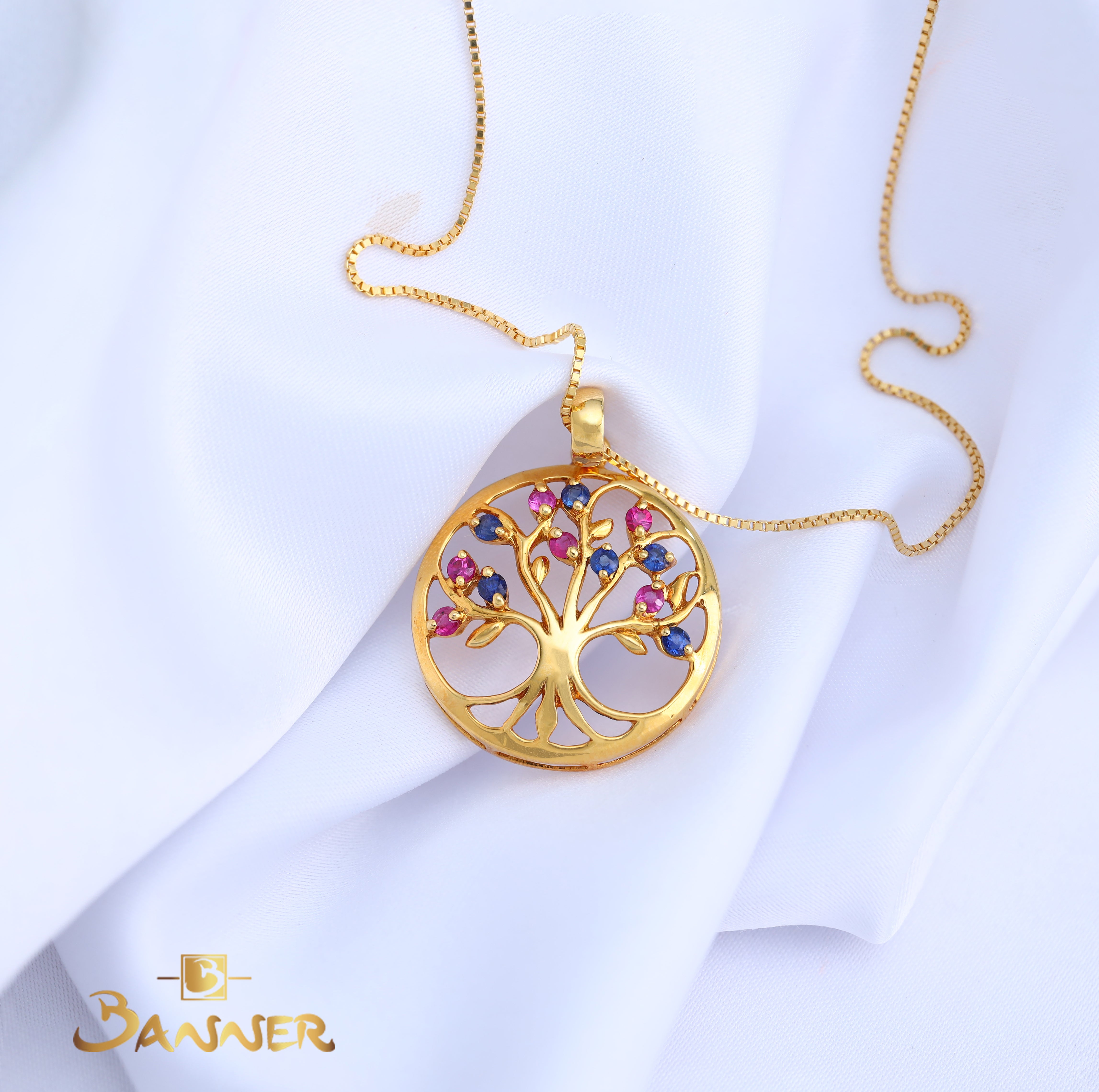 Ruby and Sapphire Tree Of Life Pendant