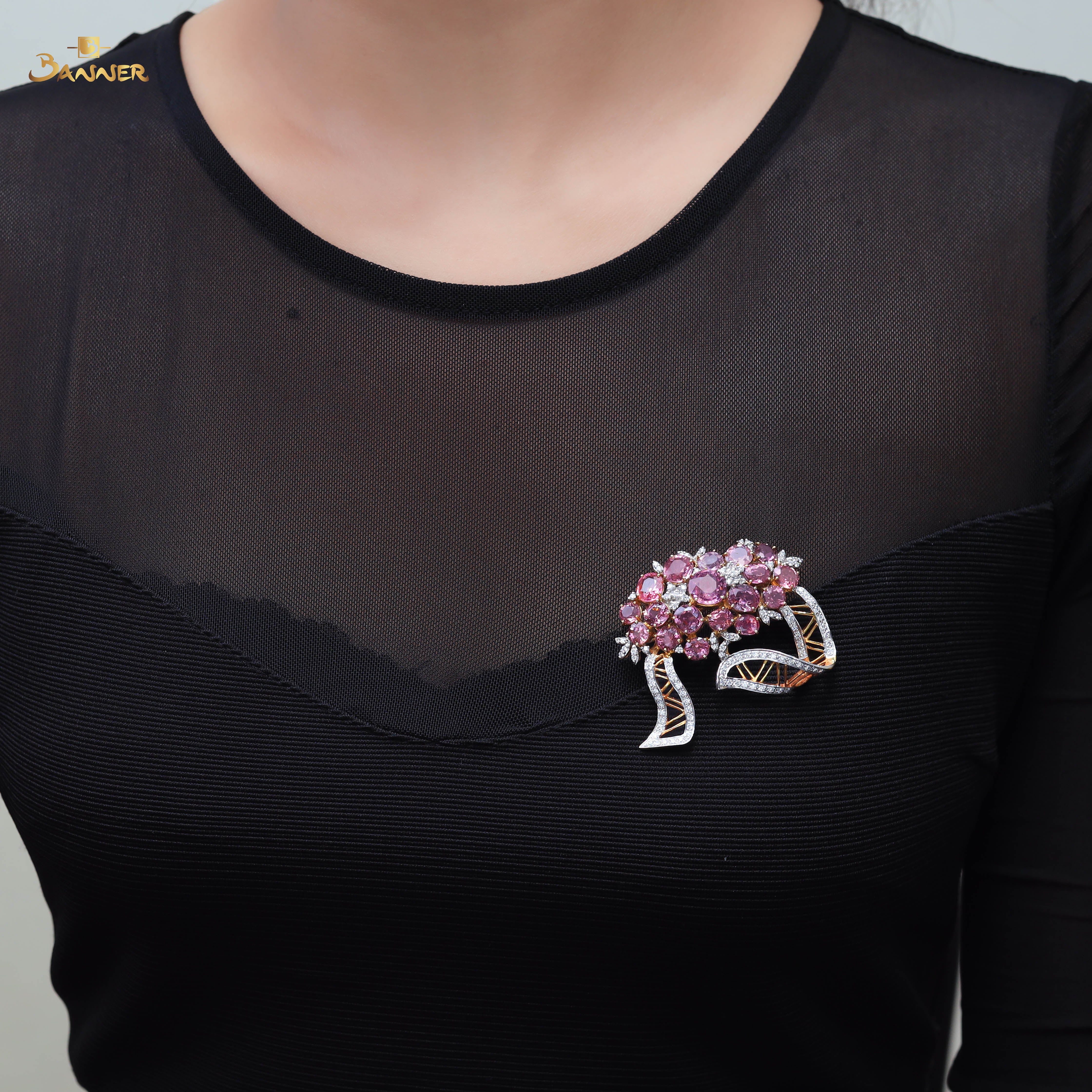 Pink Spinel and Diamond Brooch