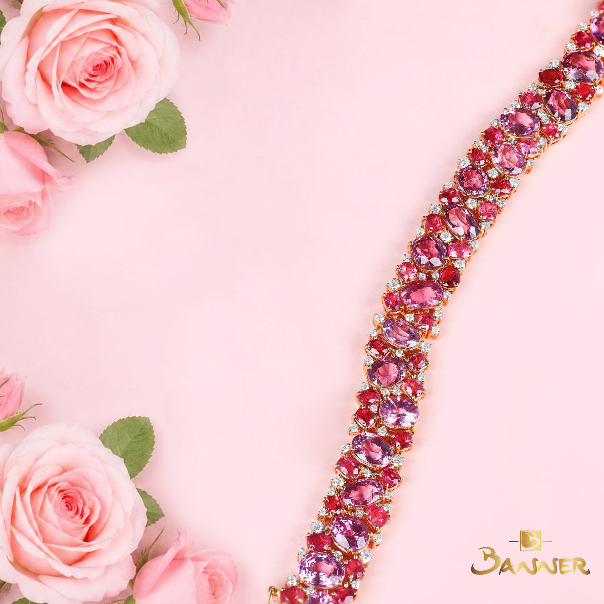 Spinel and Diamond Floral Bracelet
