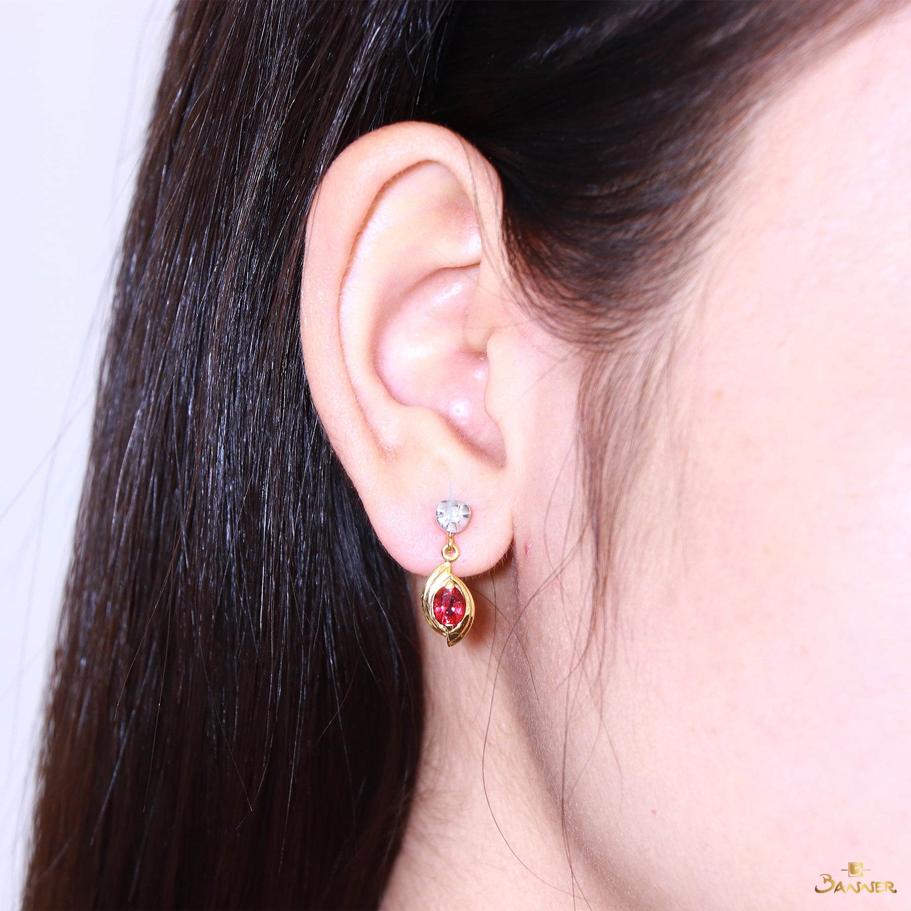 Marquise Spinel and Diamond Earrings