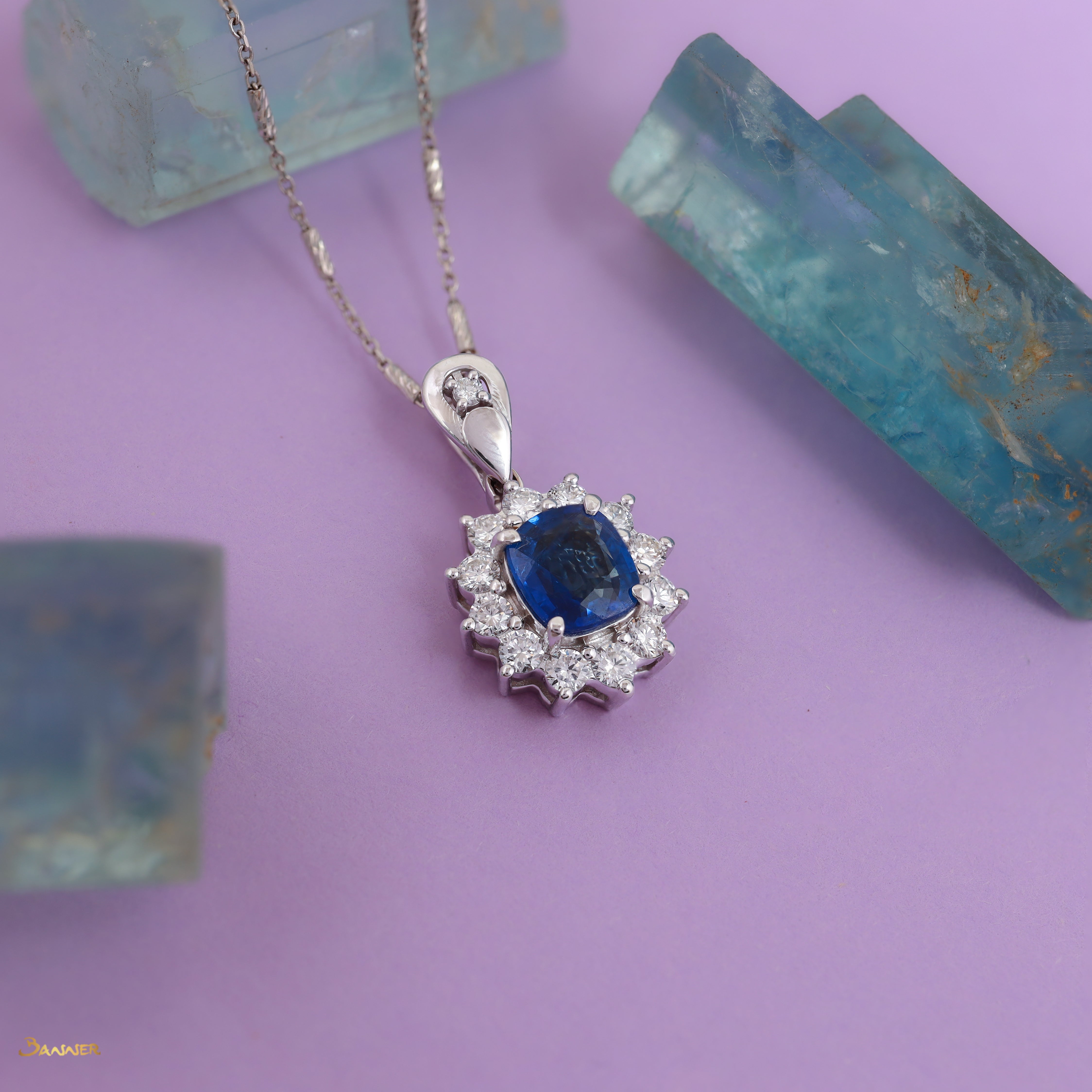 Sapphire and Diamond Sunflower Pendant