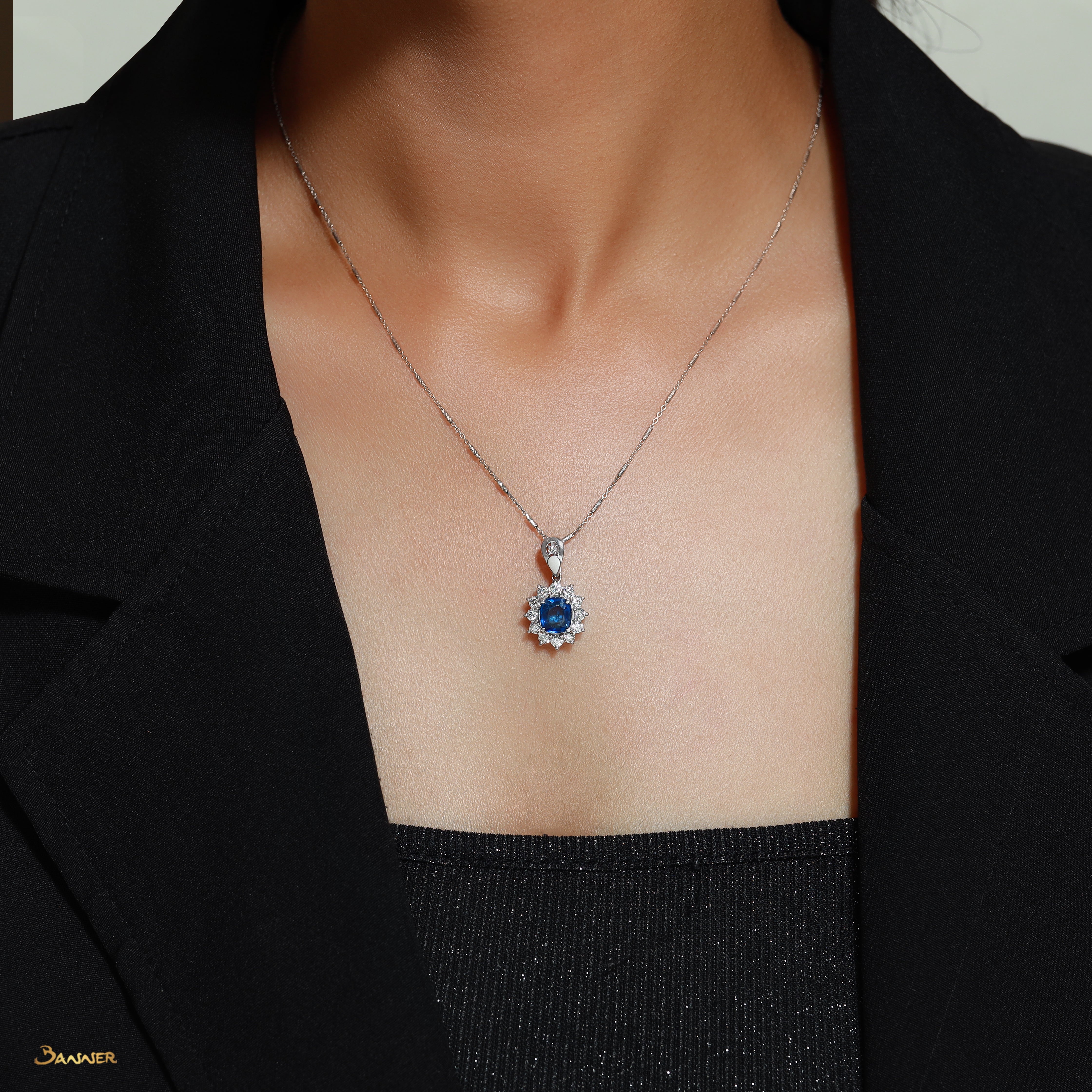 Sapphire and Diamond Sunflower Pendant