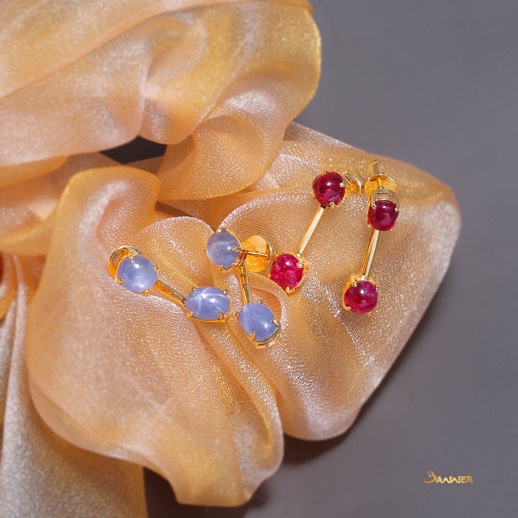 Star Sapphire 2-ways Dangling Earrings