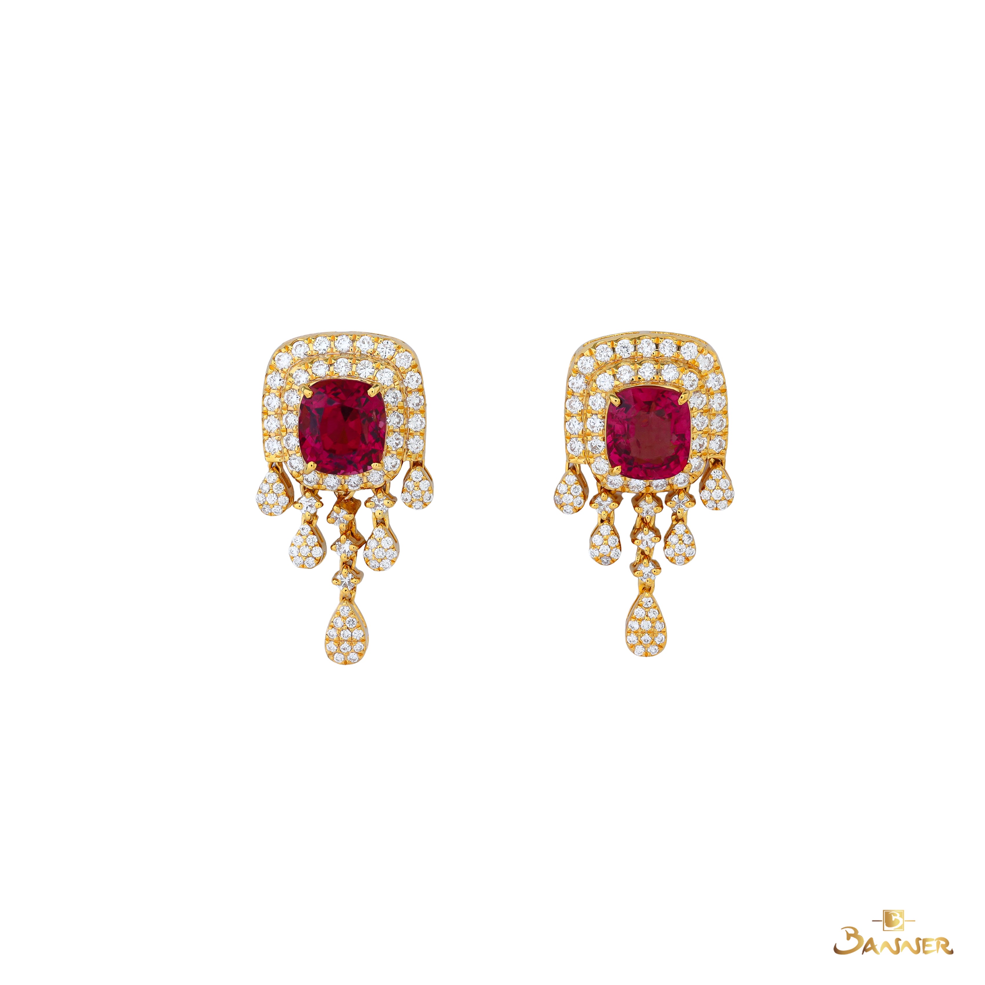 Tourmaline and Diamond Double Halo Dangle Earrings