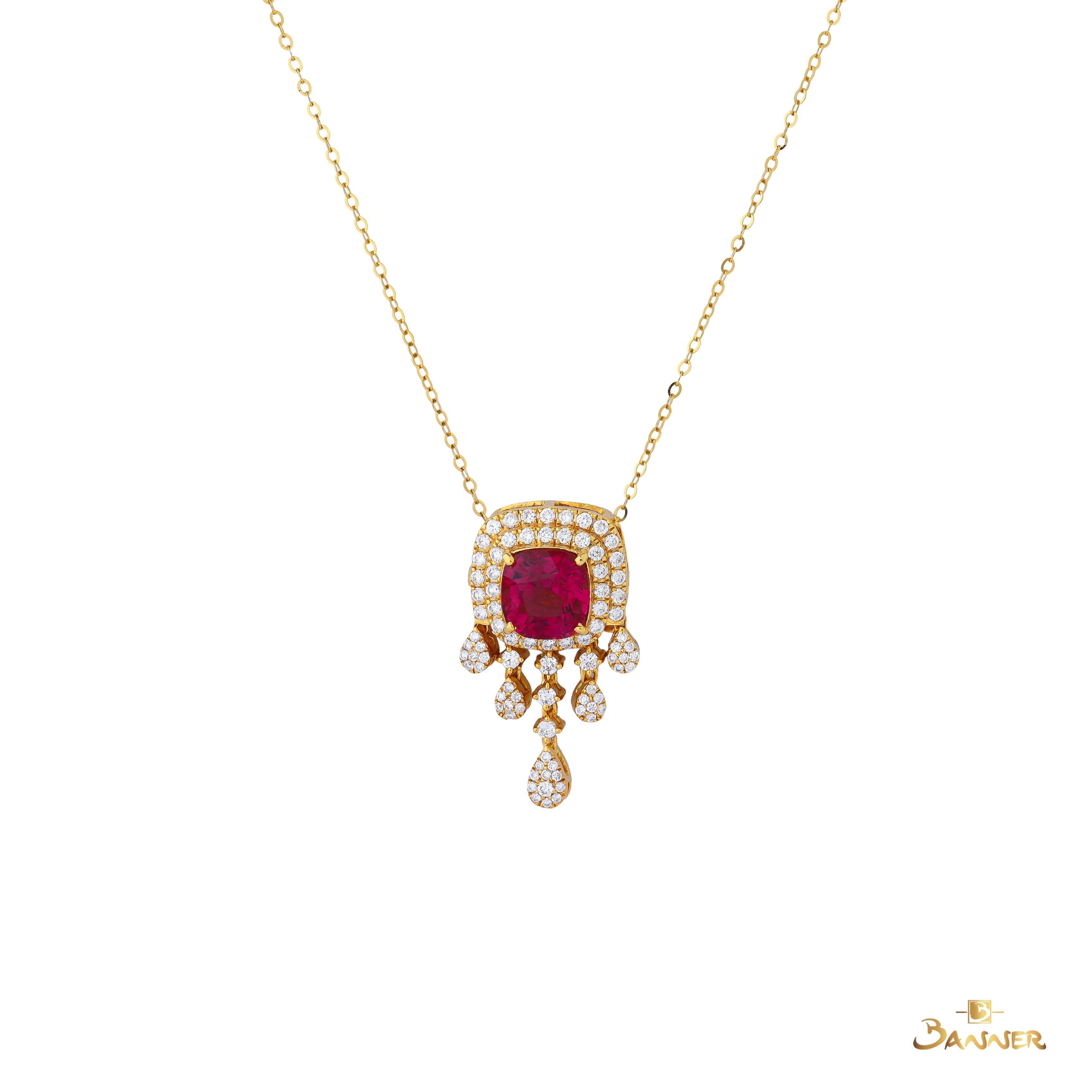 Tourmaline and Diamond Double Halo Dangle Pendant & Brooch