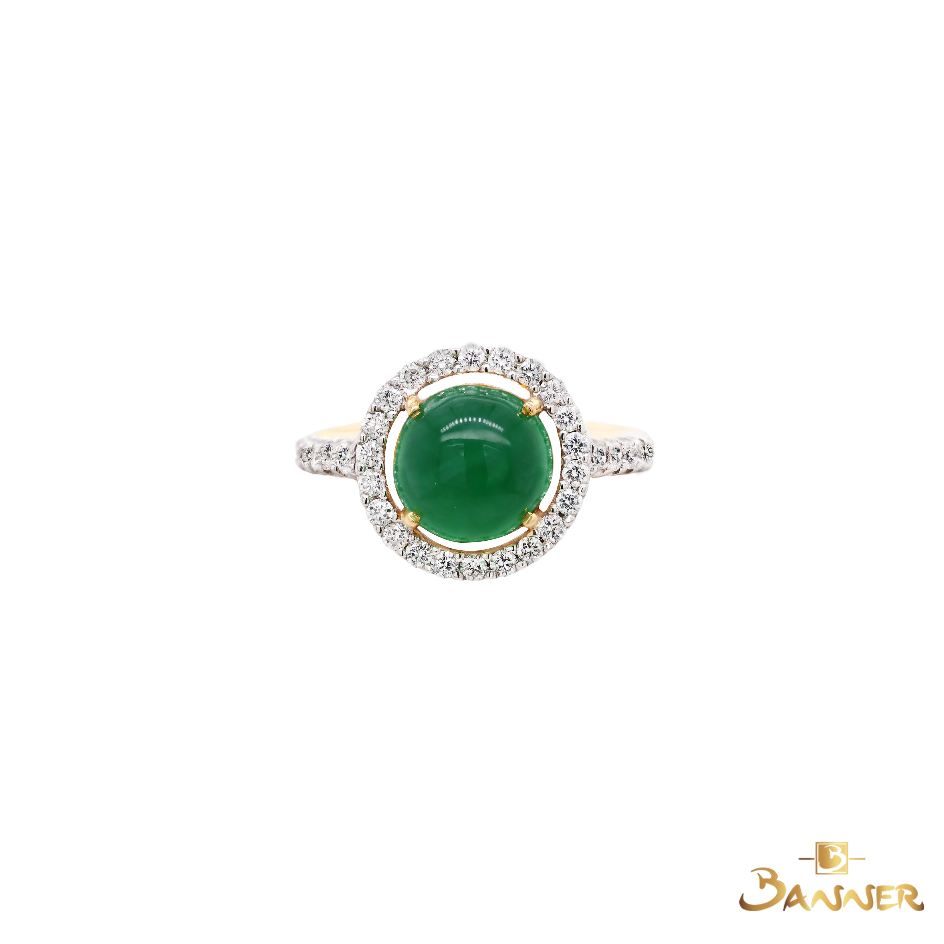 Apple Green Jade and Diamond Halo Ring