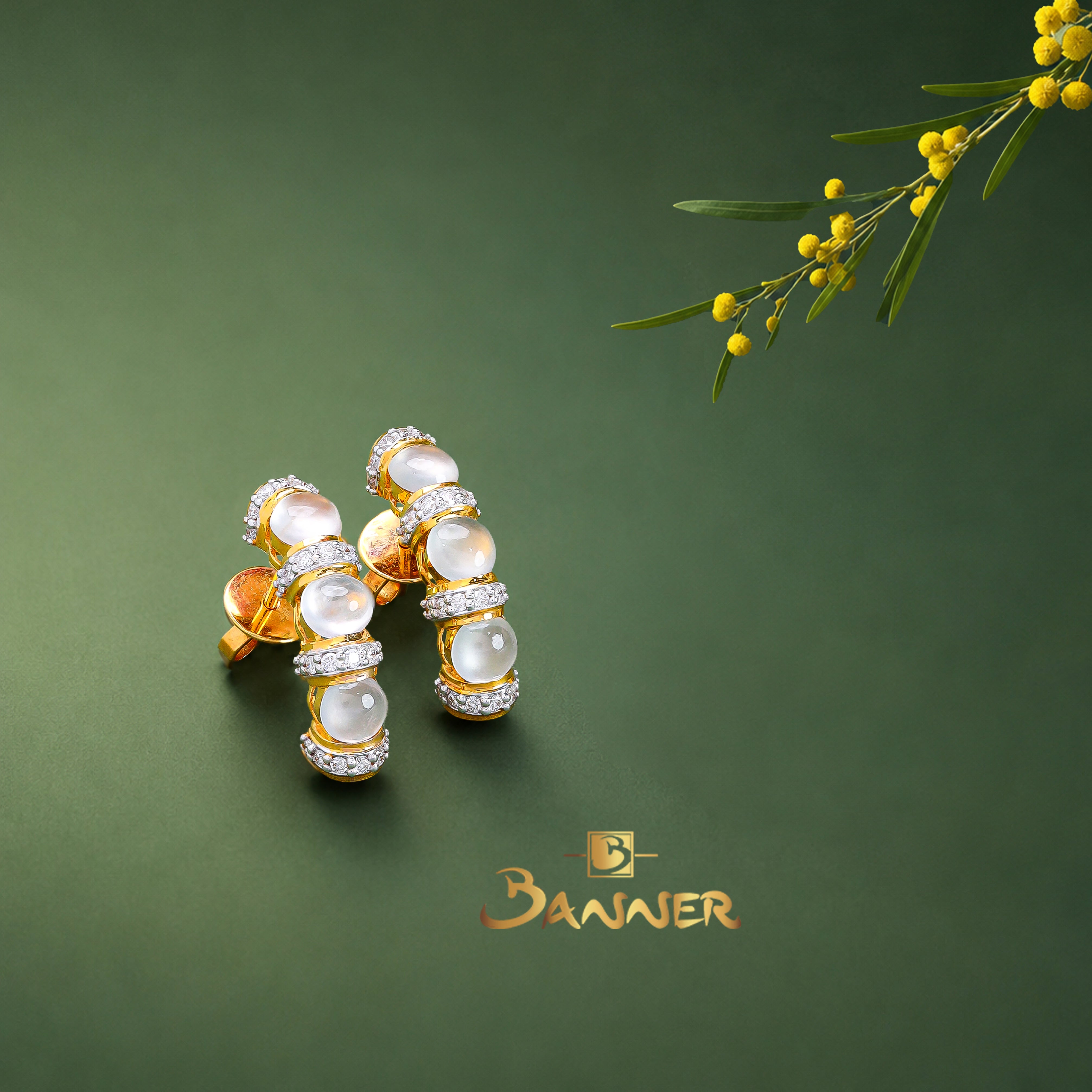 White Jade and Diamond Pave Huggie Earrings