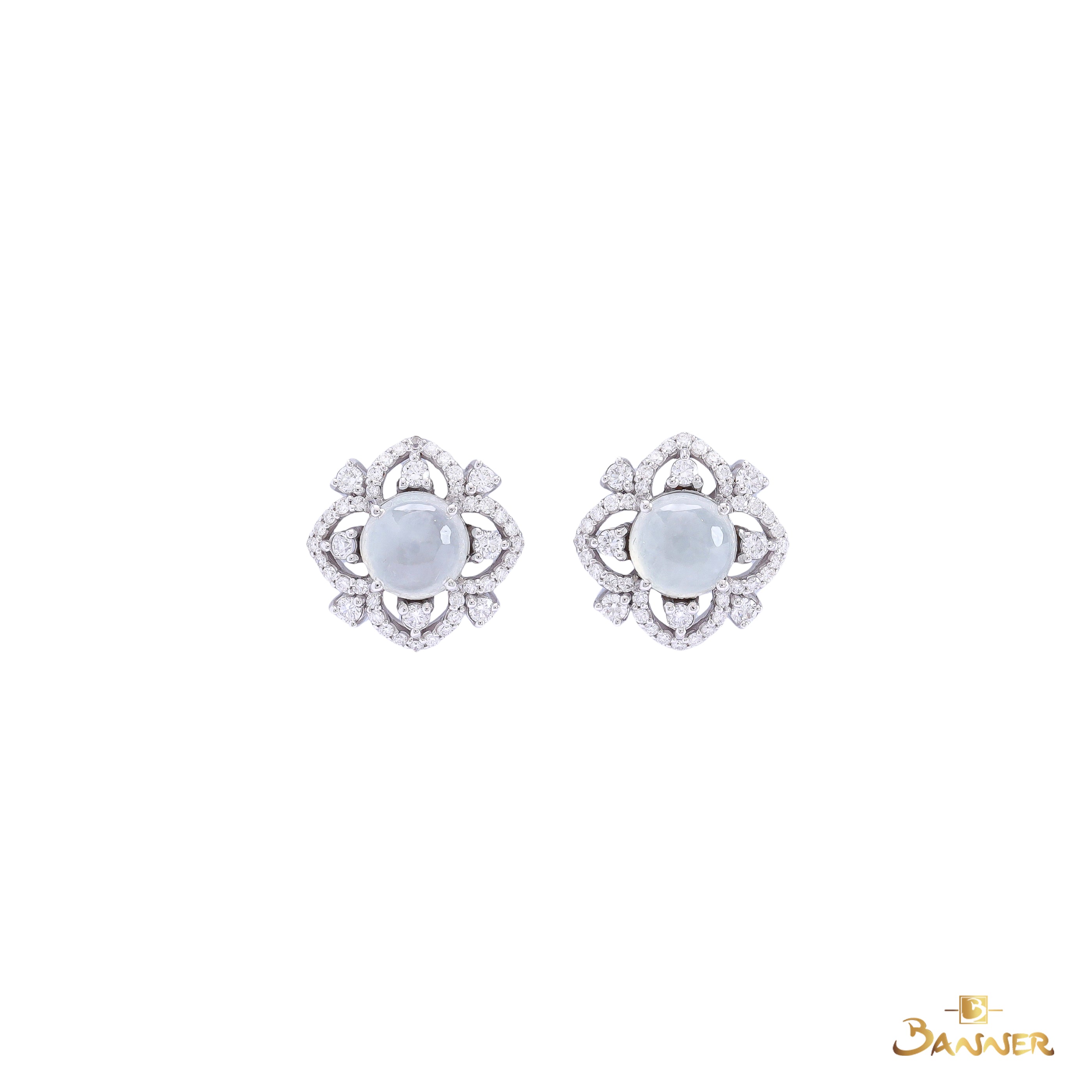 White Jade and Diamond Lotus Earrings