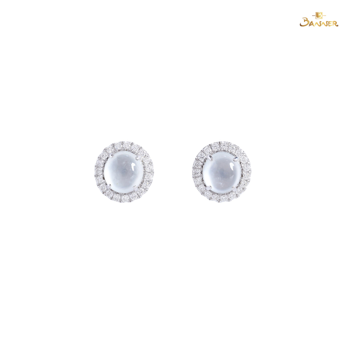 White Jade and Diamond Halo Earrings