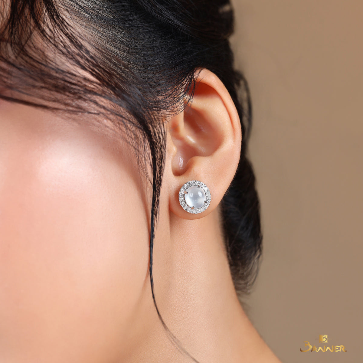 White Jade and Diamond Halo Earrings