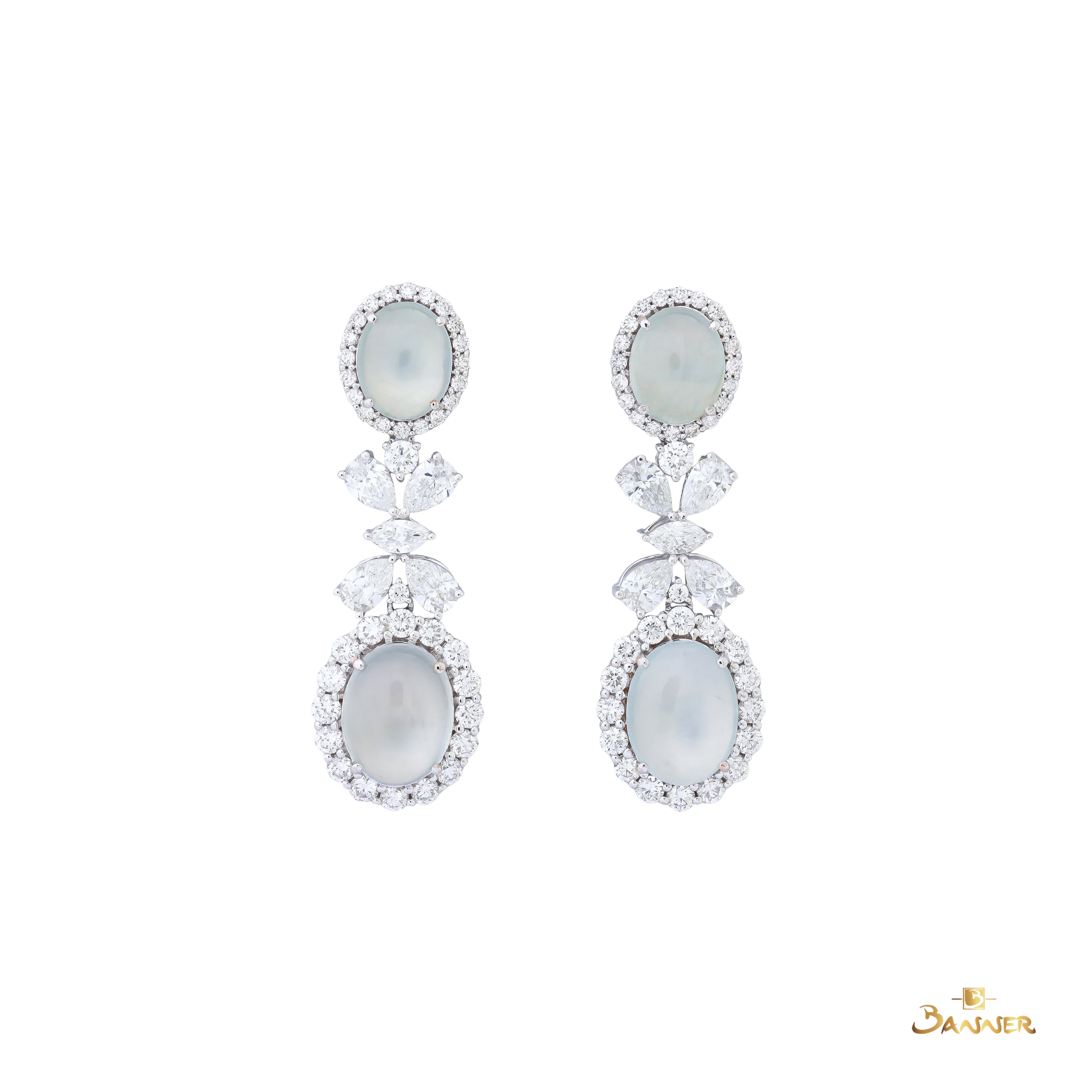 White Jade and Diamond 2-step Halo Earrings