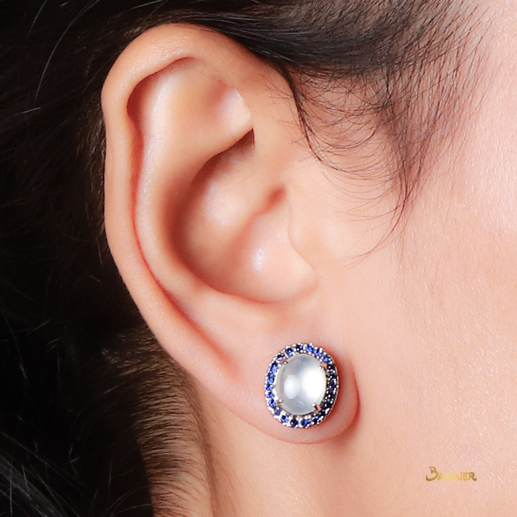 White Jade and Sapphire Halo Earrings