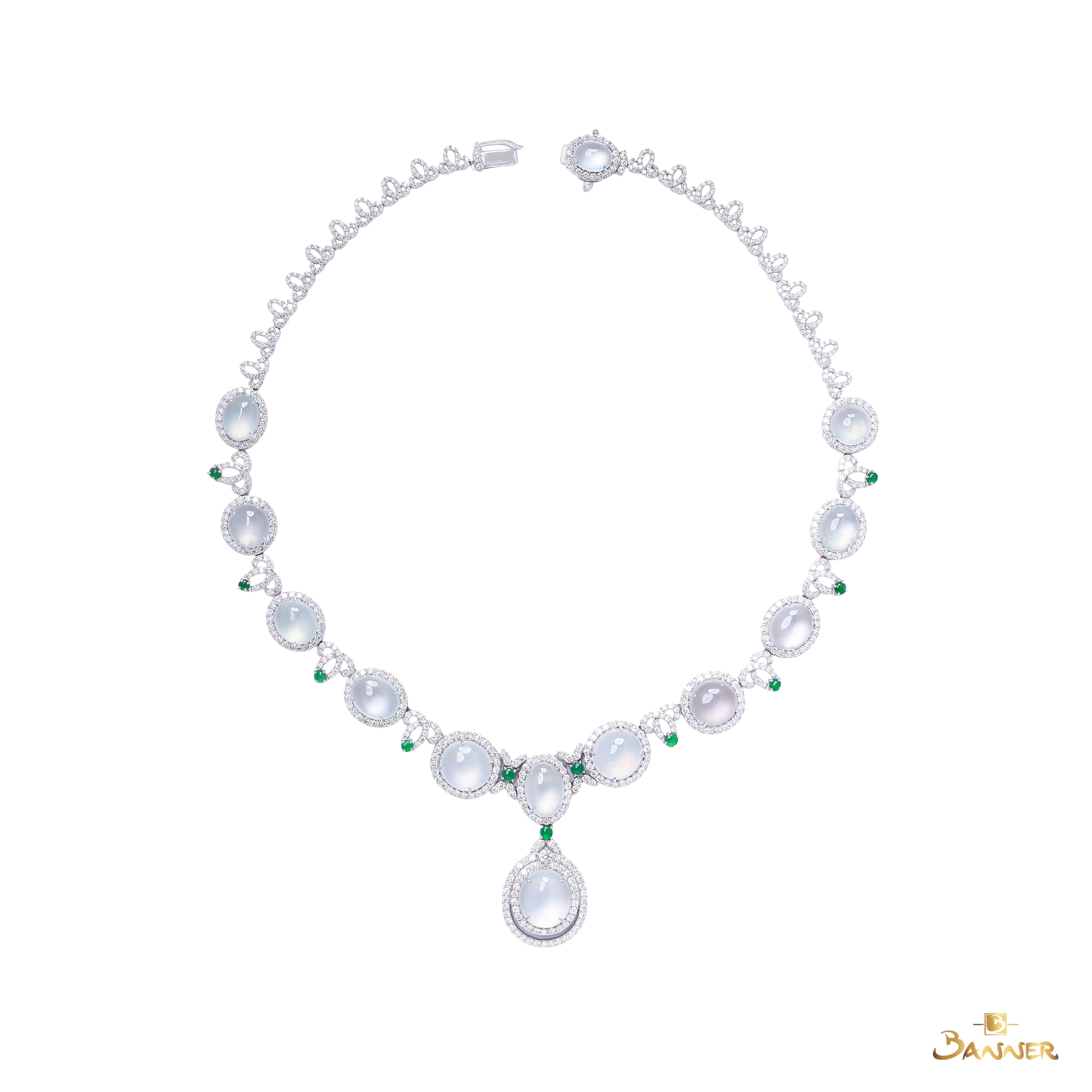 White Jade and Green Jade and Diamond Necklace