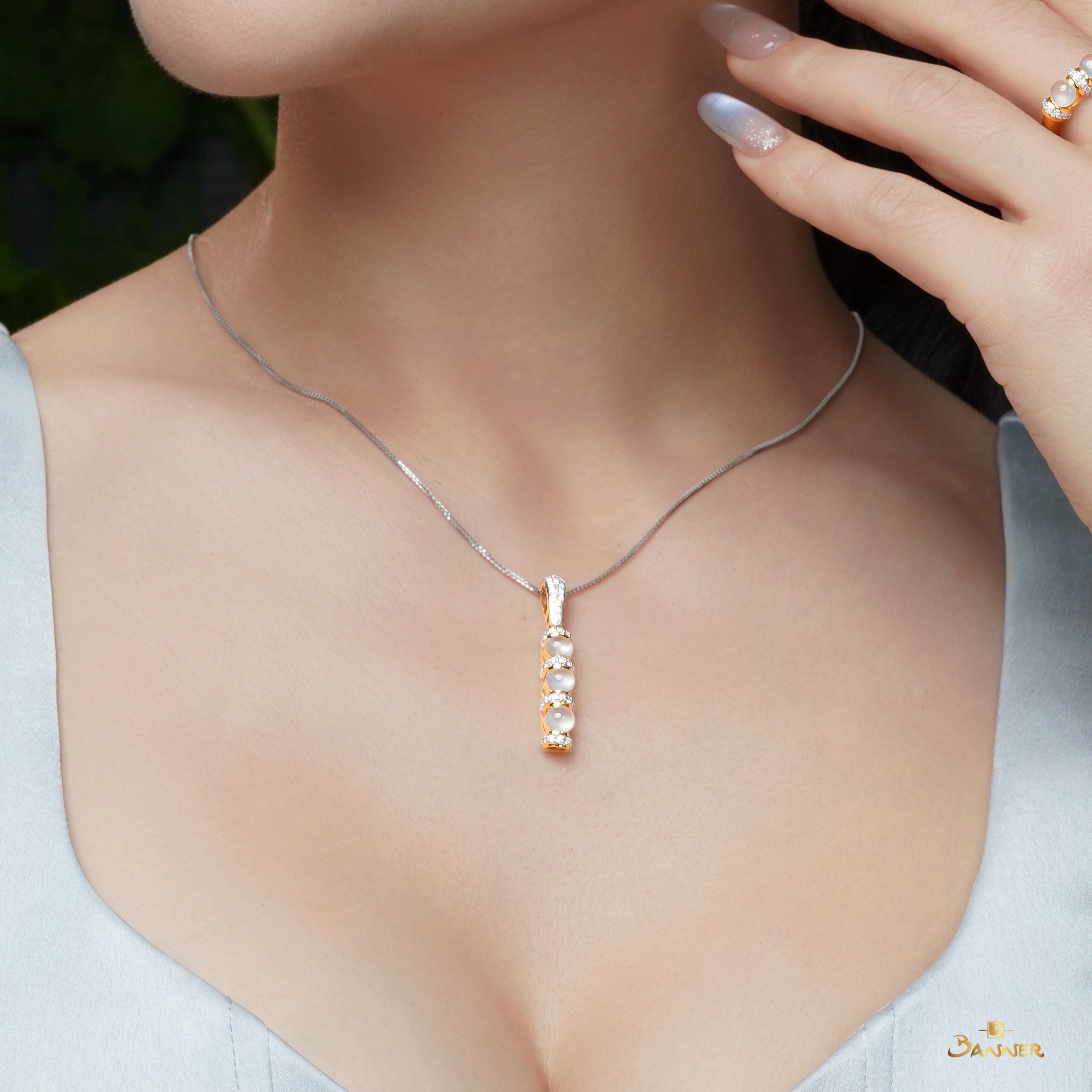 White Jade and Diamond Pave Pendant