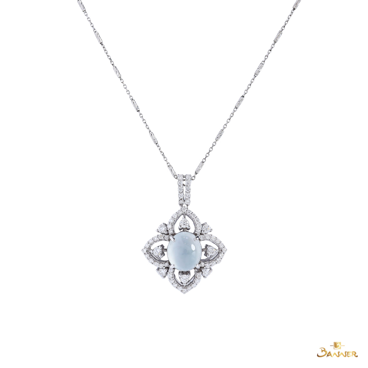 White Jade and Diamond Lotus Pendant
