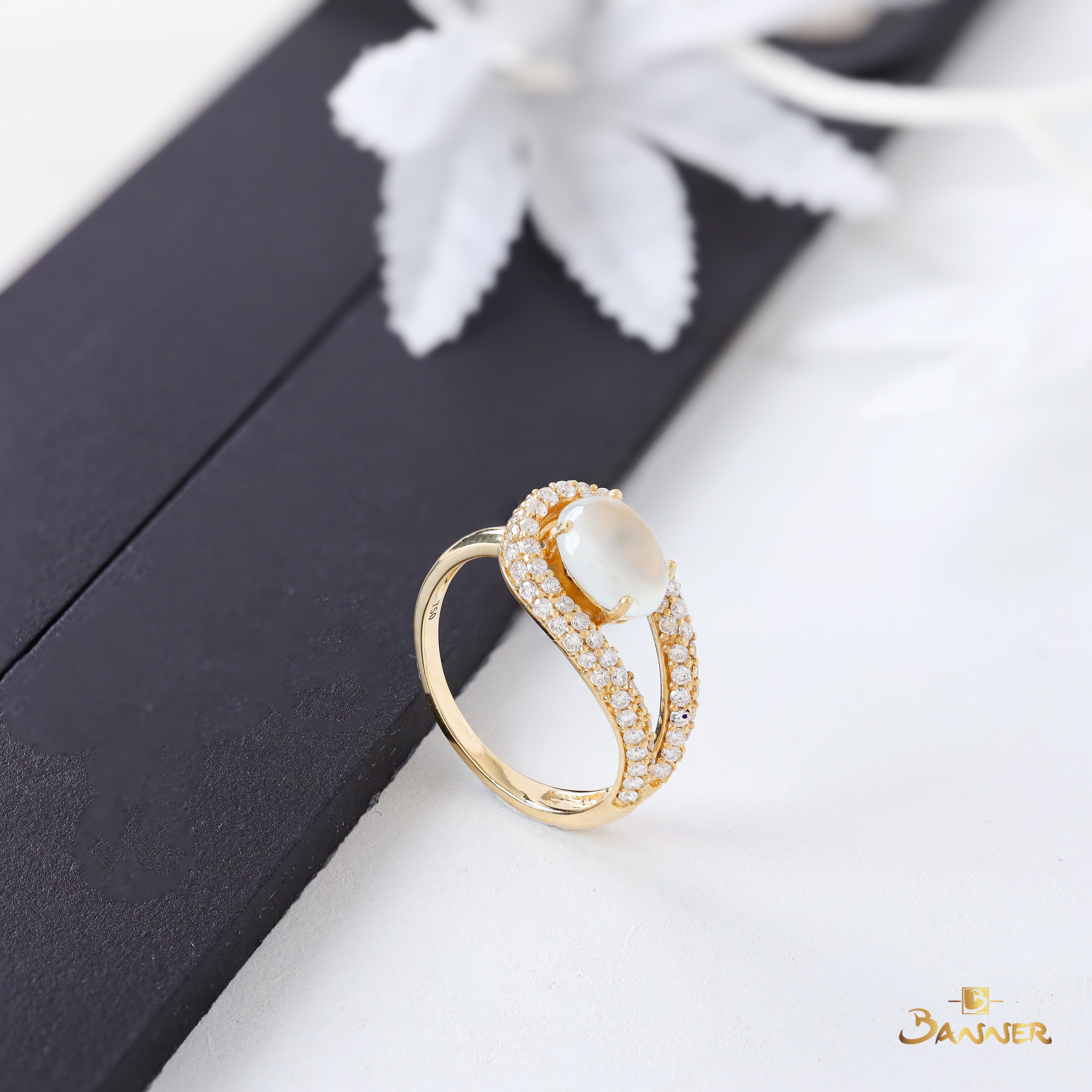 White Jade and Diamond Ring