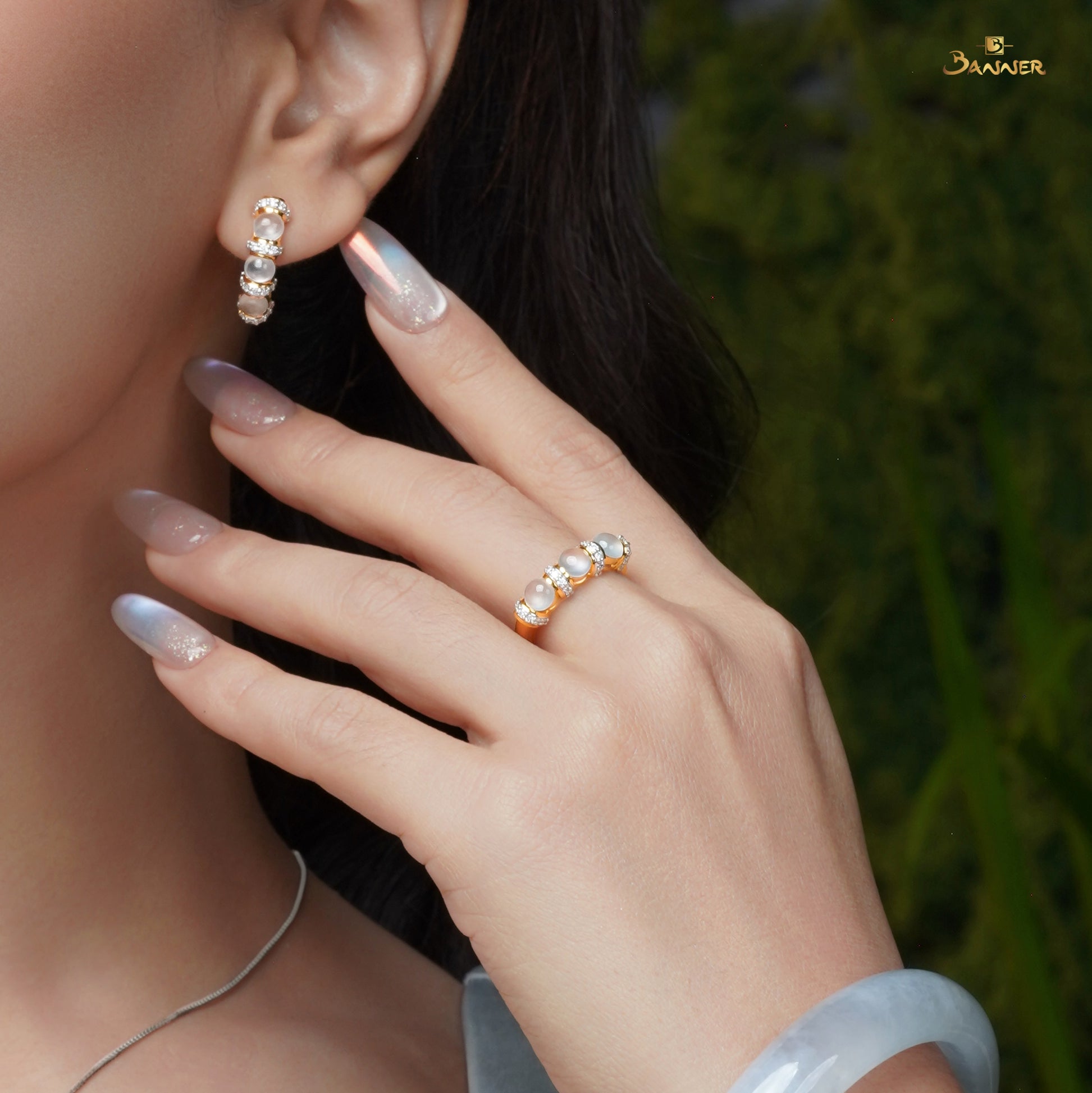 White Jade and Diamond Pave Ring