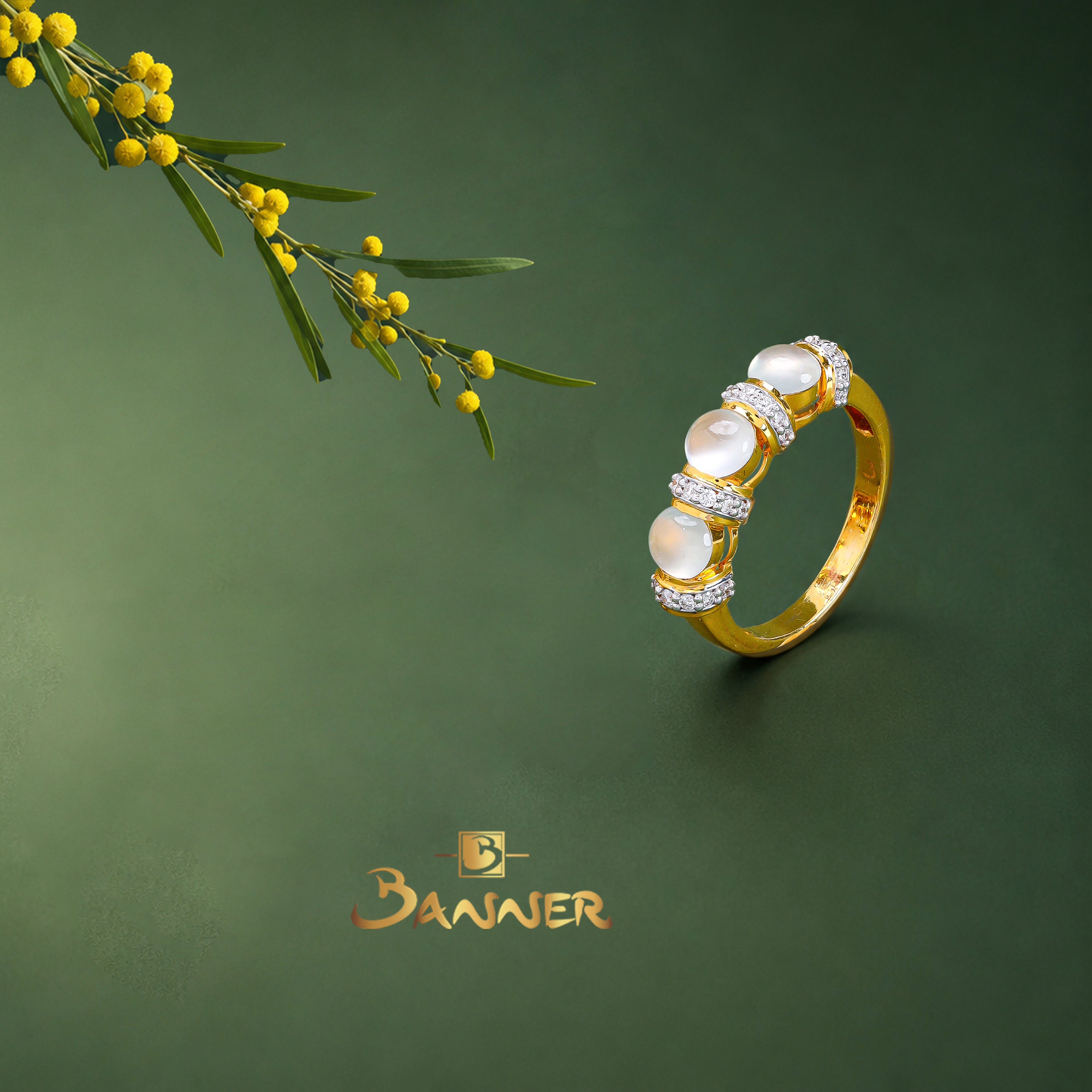 White Jade and Diamond Pave Ring