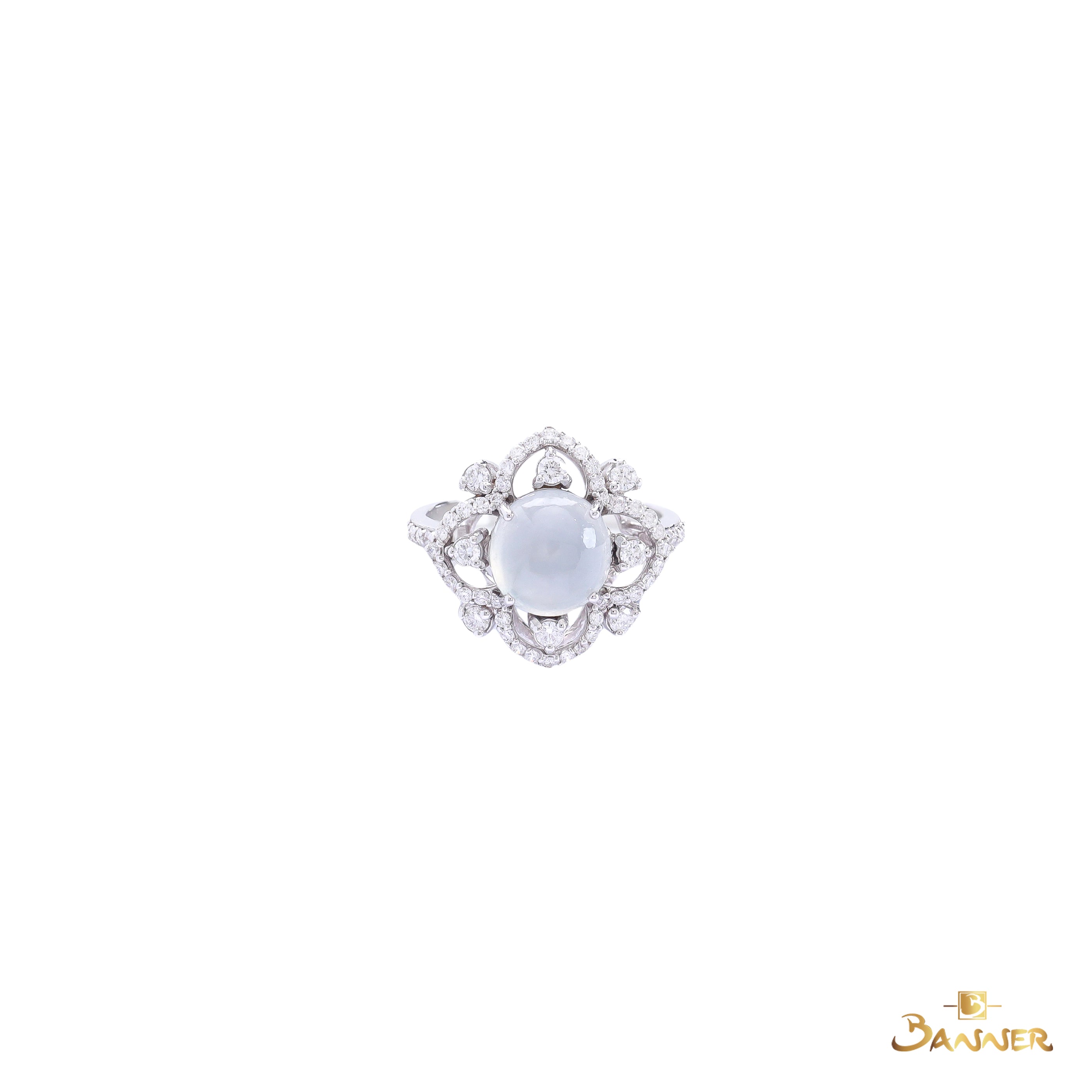 White Jade and Diamond Lotus Ring
