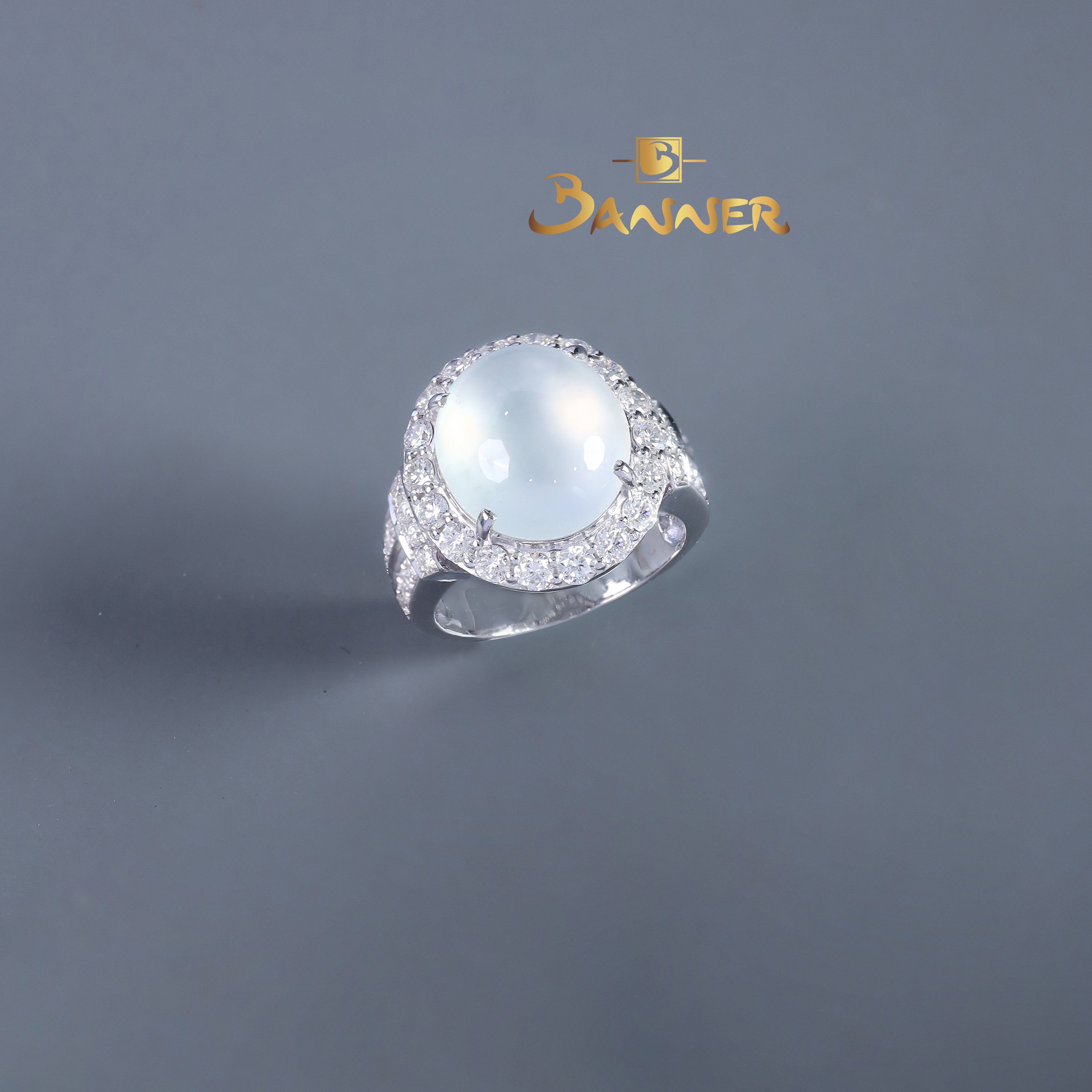 White Jade and Diamond Ring