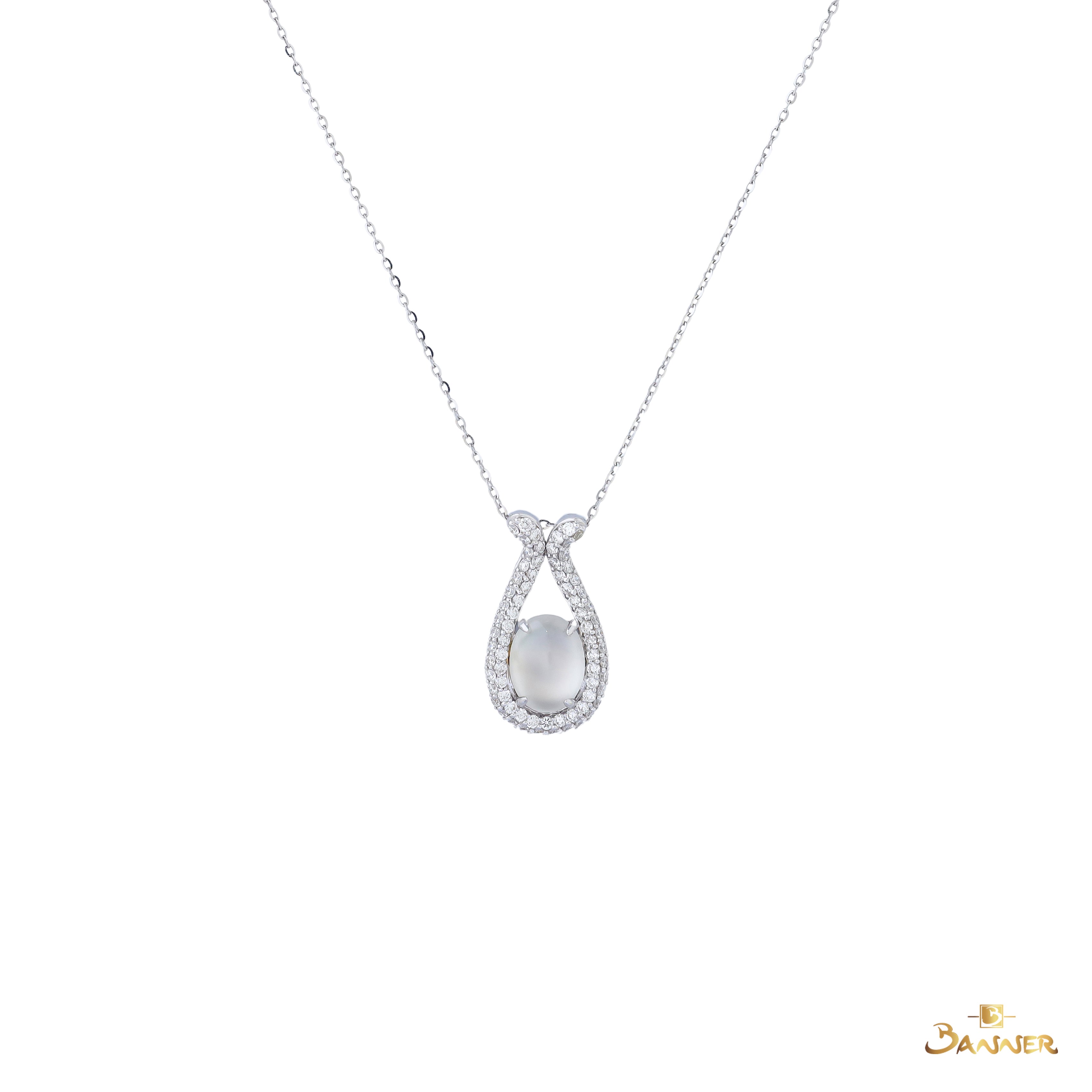 White Jade and Diamond Halo Drop Pendant