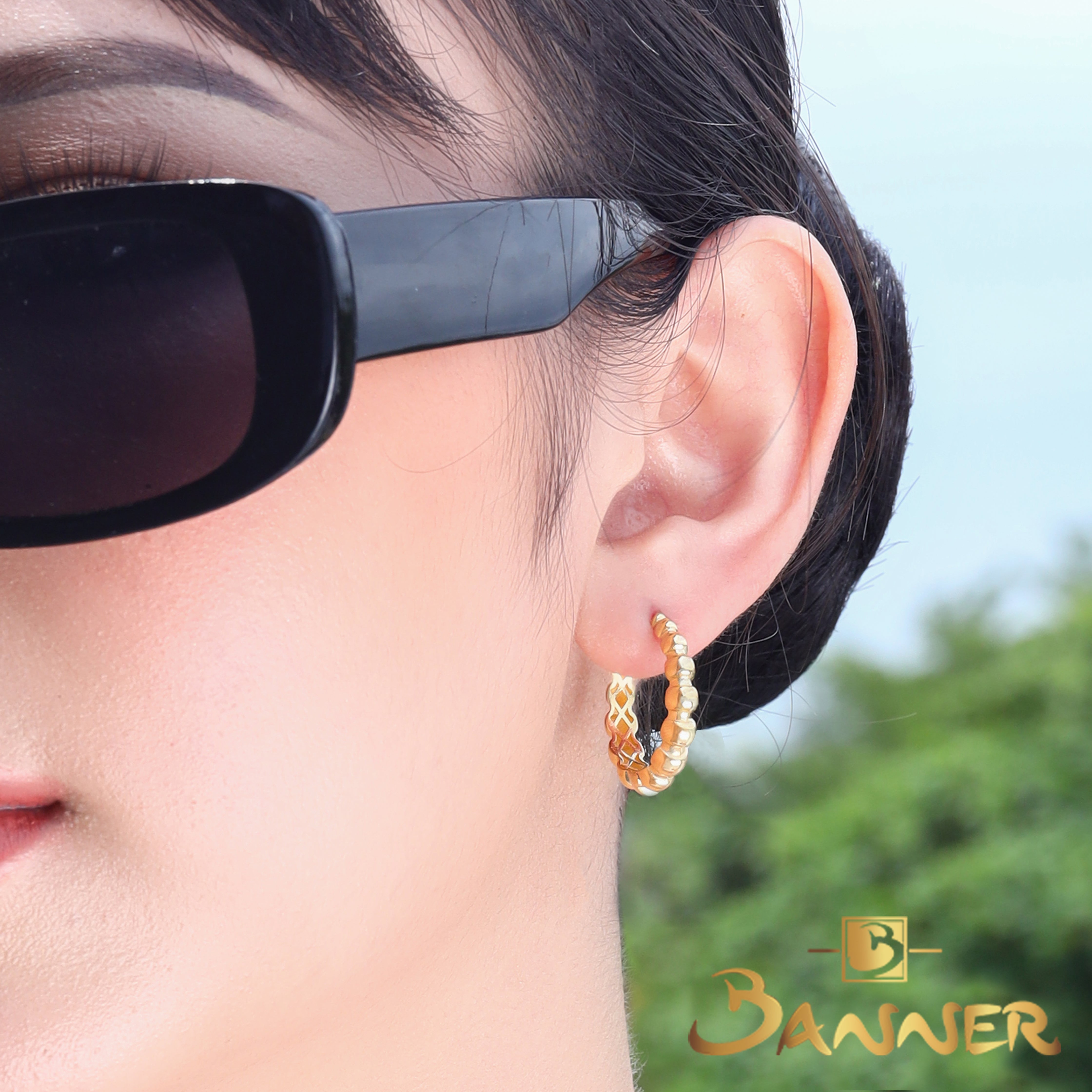 18K Beaded Huggie Earrings