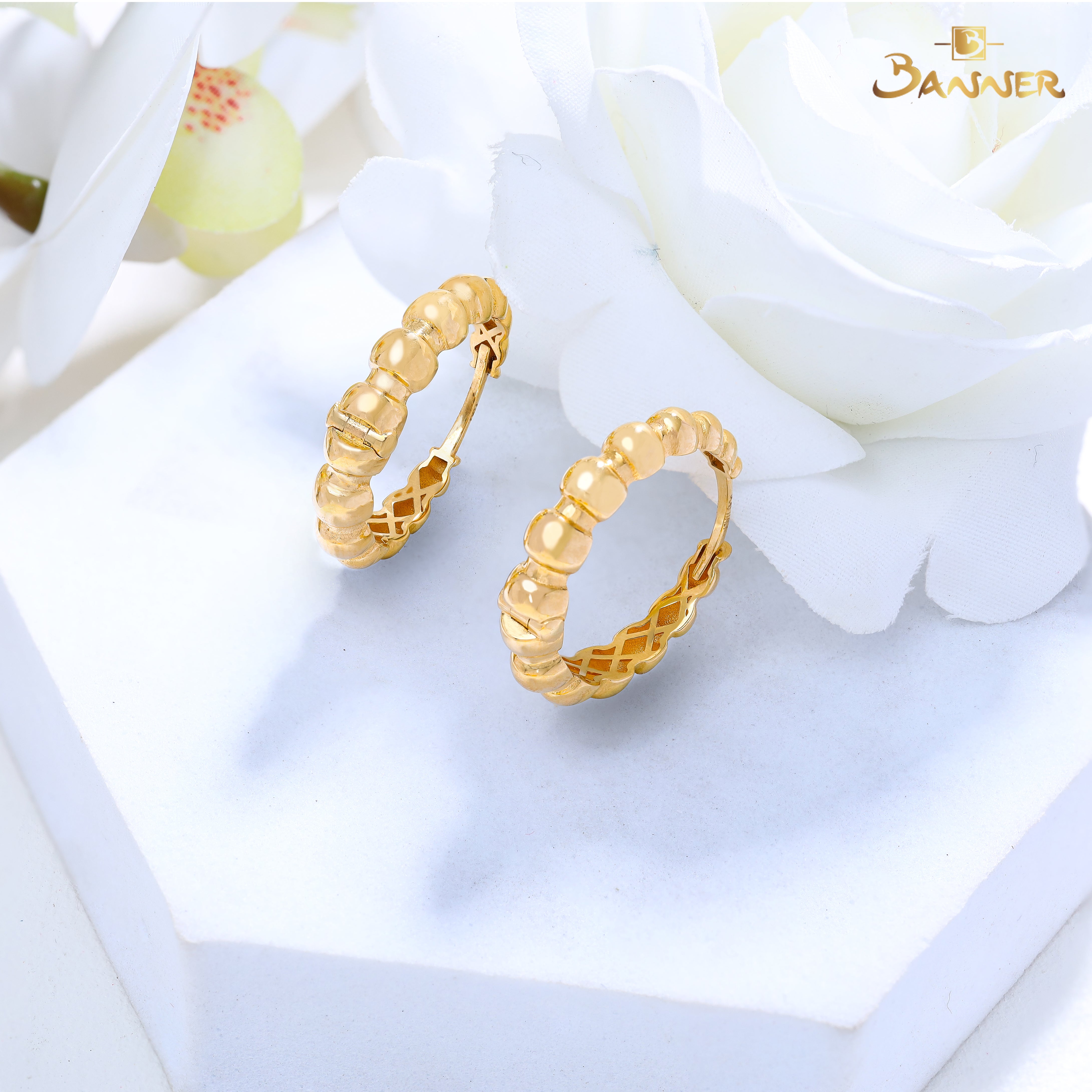 18K Beaded Huggie Earrings