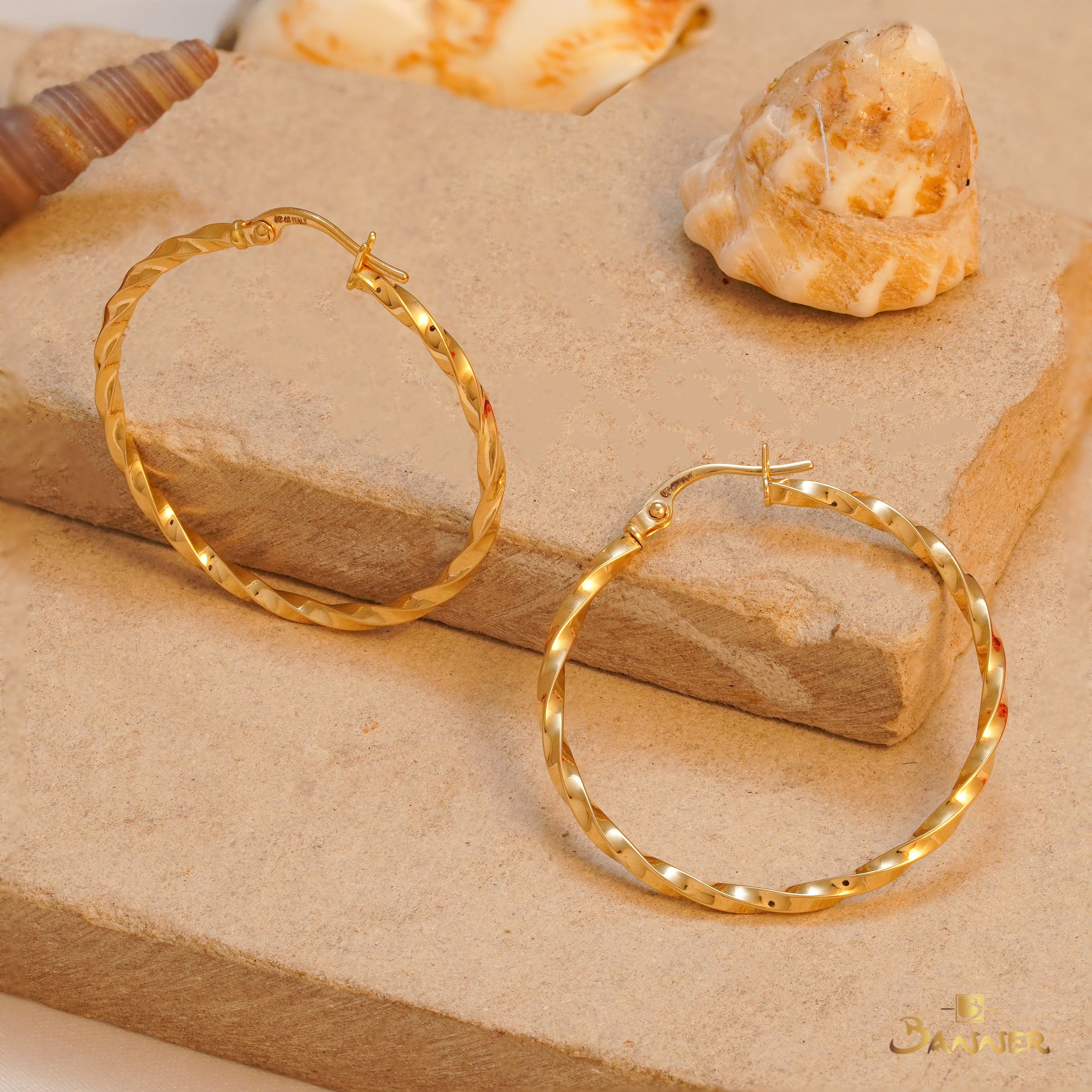 18K Gold Twirl Hoop Earrings
