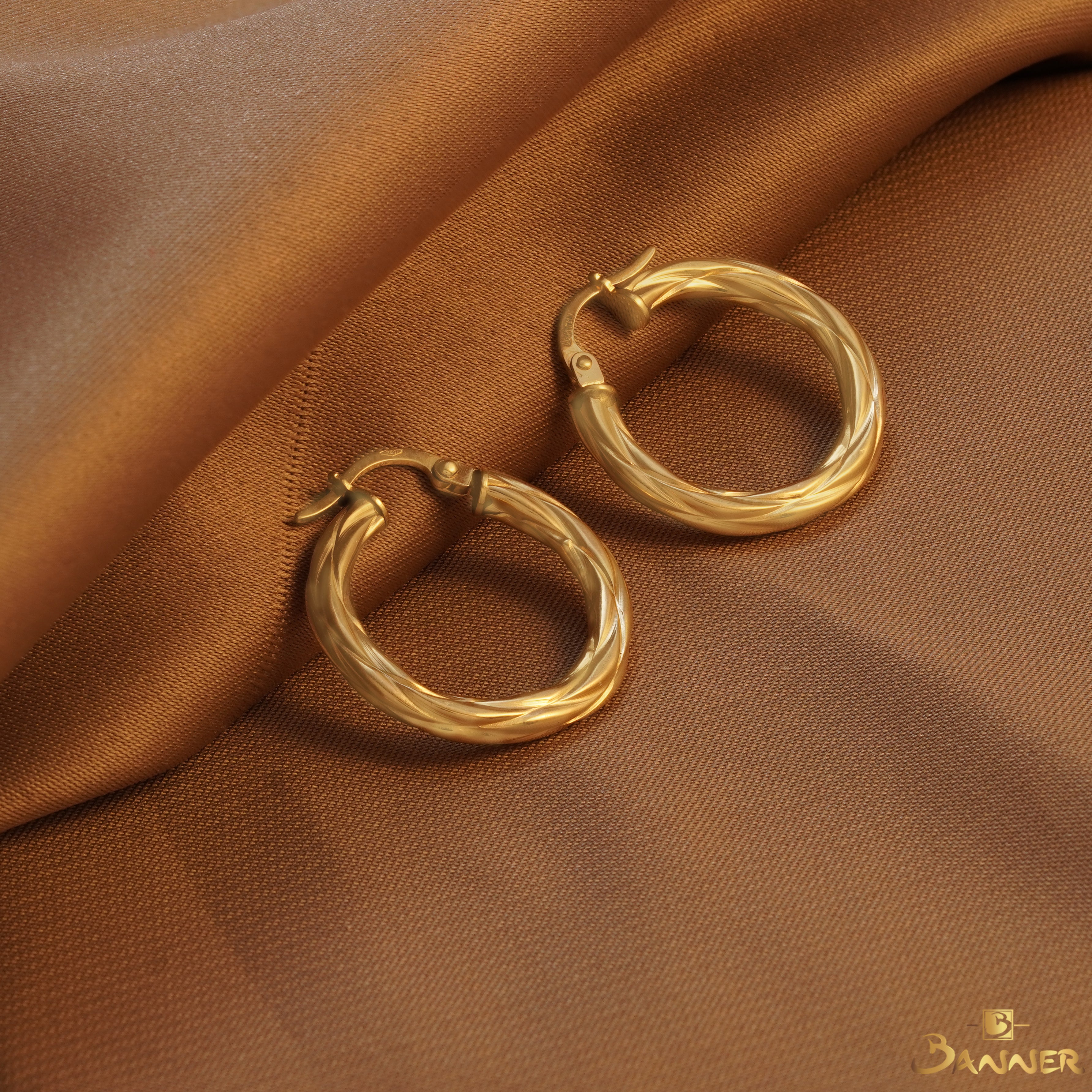 18K Gold Trinity Hoop Earrings
