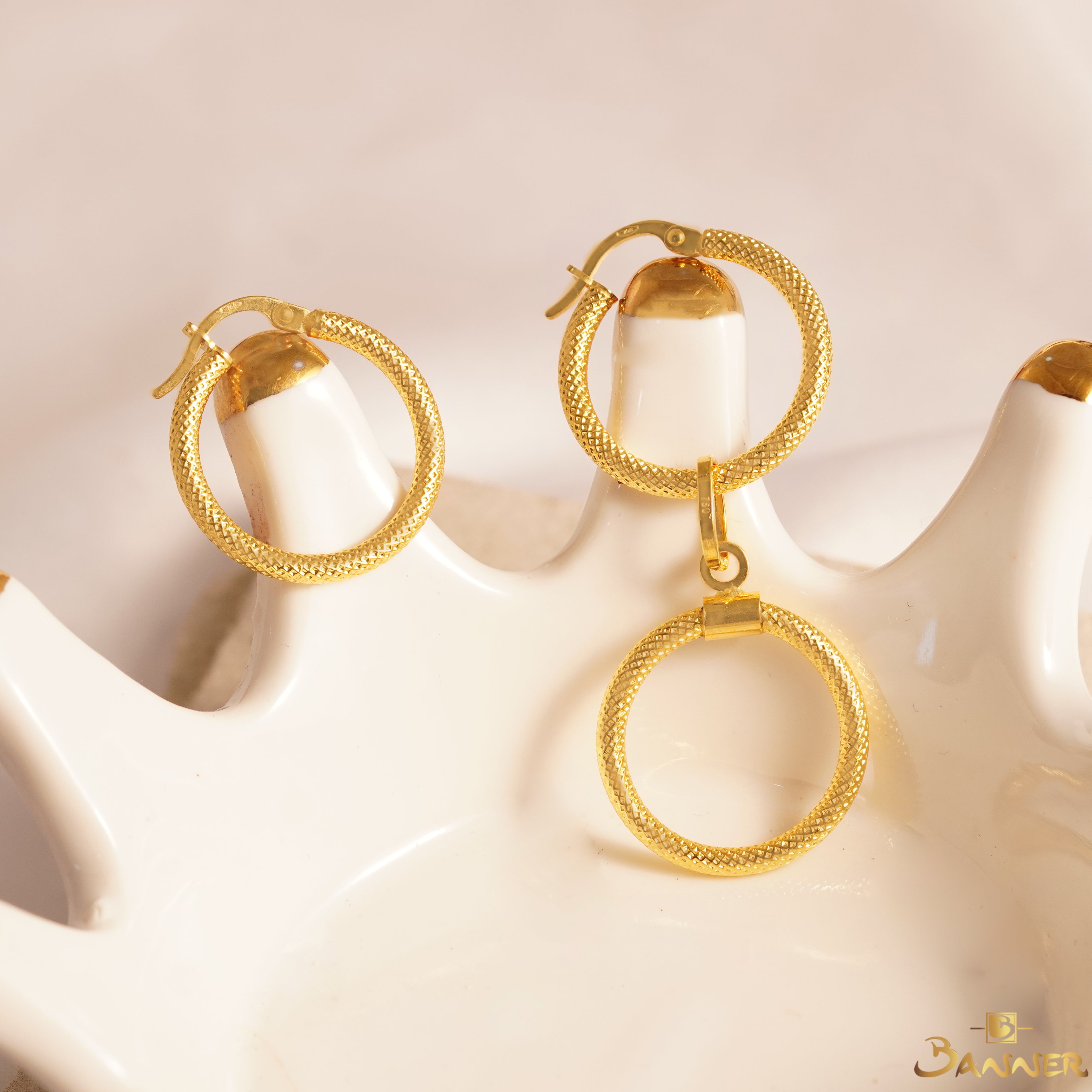 18K Gold Sepertine Hoop Earrings/Pendant