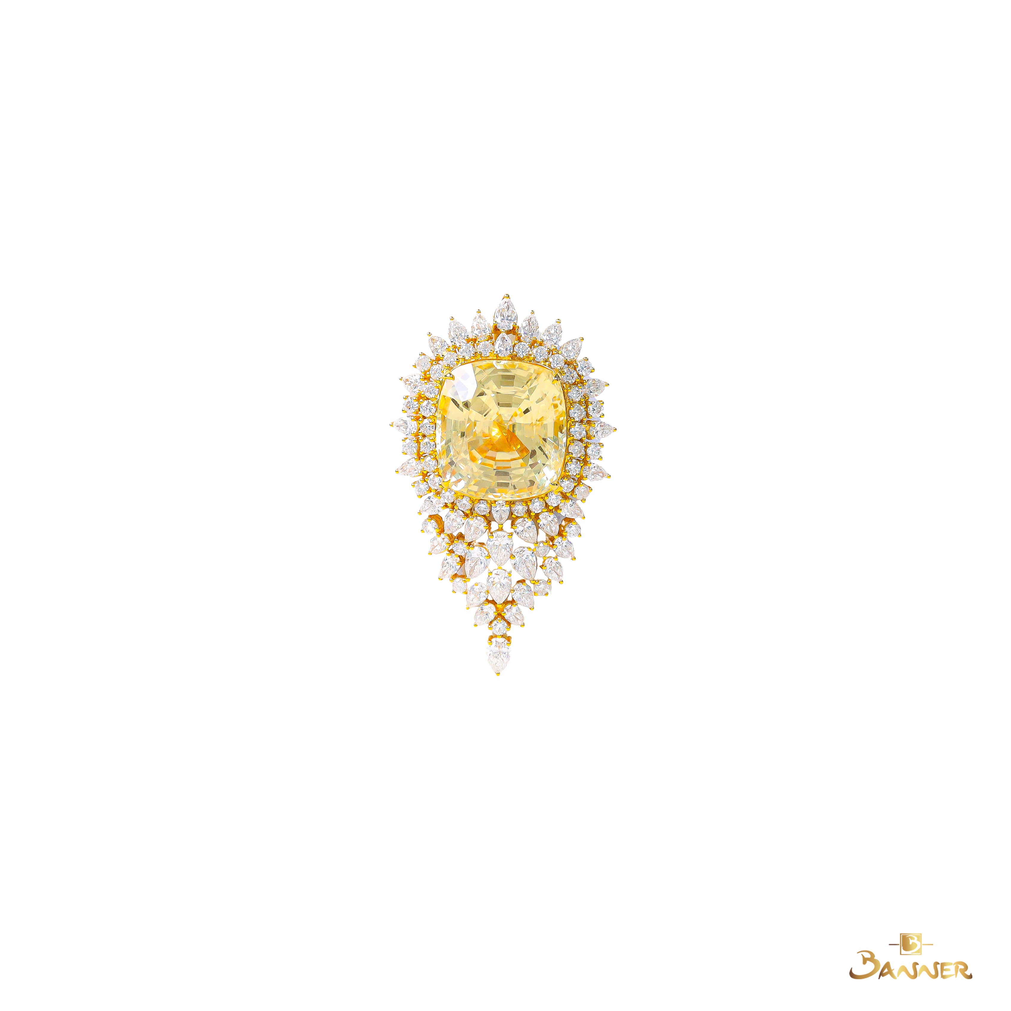 Yellow Sapphire and Diamond Brooch / Pendant