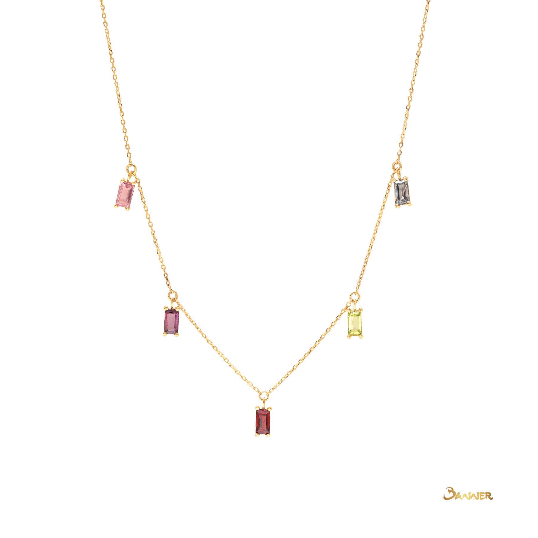 Multi-colored Spinel Baguette Dangle Necklace