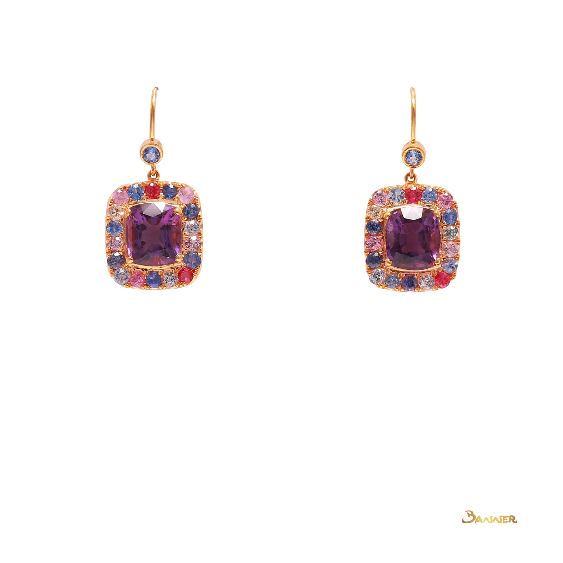 Amethyst and Multi-Colored Sapphire Halo Earrings
